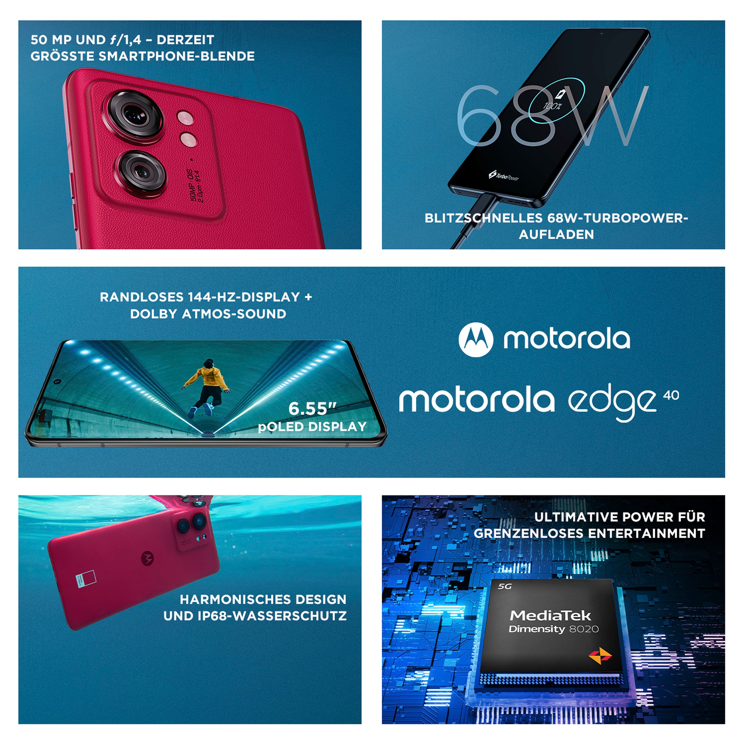 14. Bild von Motorola Smartphone »Edge 40«, viva magenta, 16,63 cm/6,55 Zoll, 256 GB Speicherplatz, 50 MP Kamera