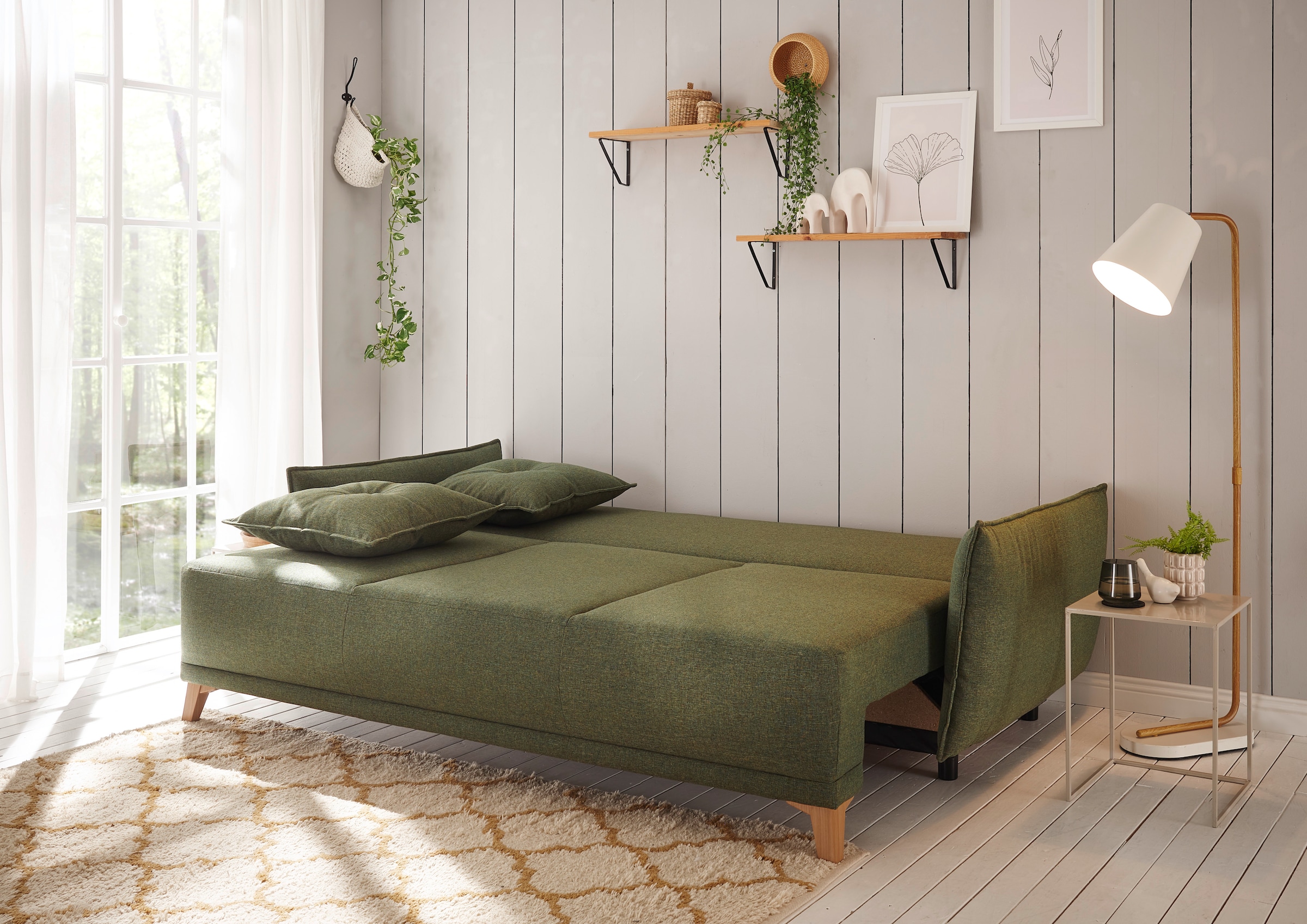 ED EXCITING DESIGN Schlafsofa »Pamplona«, mit Bettfunktion, Bettkasten, Rücken- und Zierkissen, frei im Raum