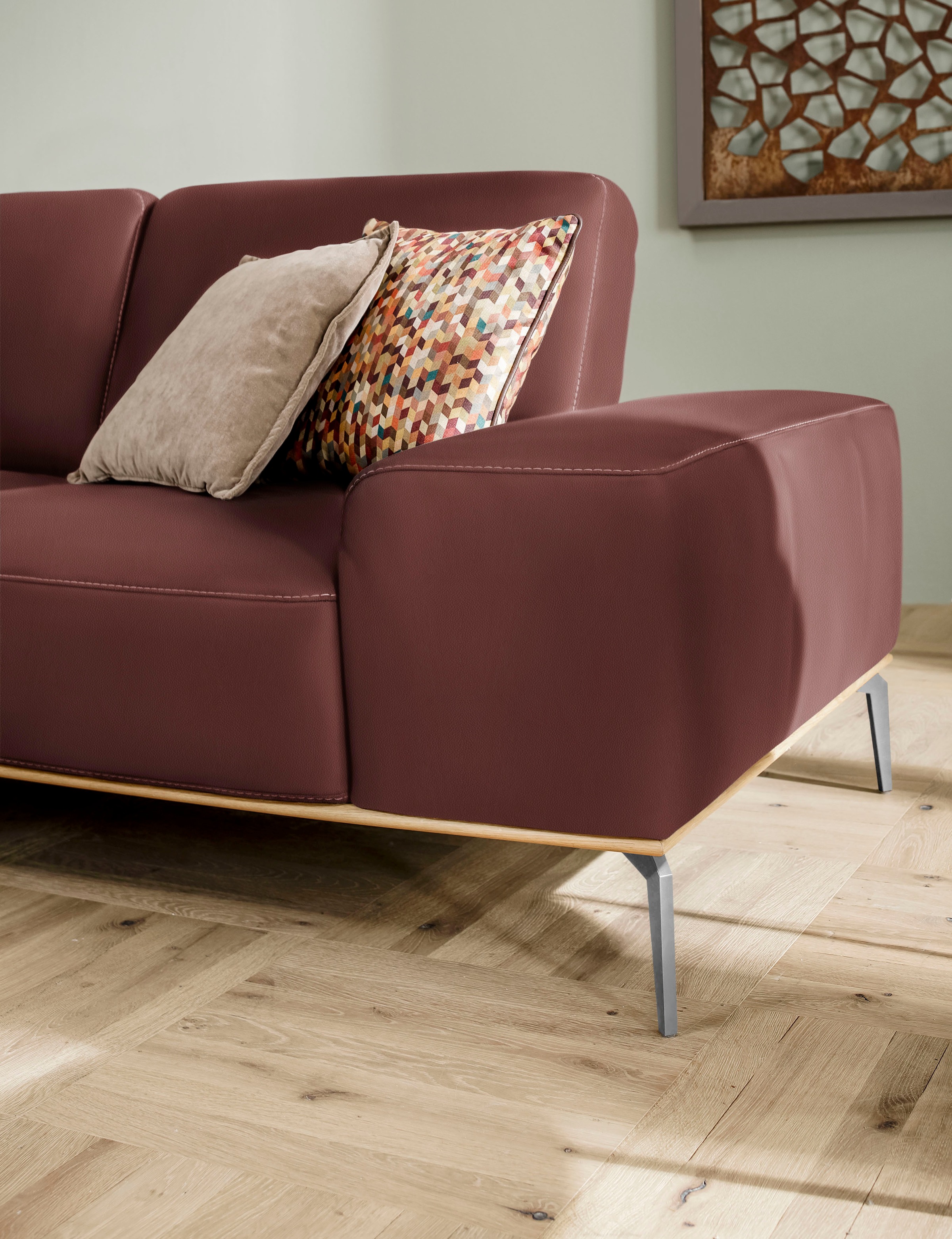W.SCHILLIG Ecksofa »run, Designsofa, bequem, L-Form«, mit elegantem Holzsockel, Füße in Chrom glänzend, Breite 299 cm