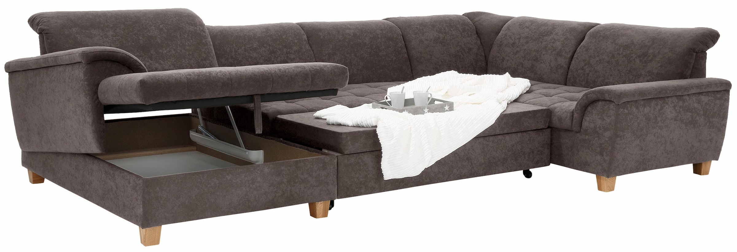 Home affaire Wohnlandschaft »Lyla U-Form«, wahlweise mit Rückenfunktion und zusätzlich mit Bett + Bettkasten