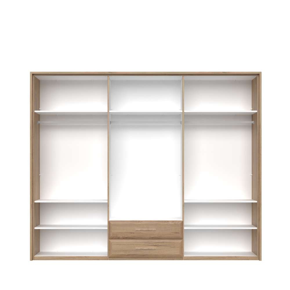 Home affaire Kleiderschrank »Gala, beige hochglänzend UV lackiert, kratzfest, FSC-zertifiziert«, (abgerundete Schubladen aus MDF im Holzdekor, soft-close), mit Beleuchtung und Passpartourahmen, hoher Schrank (224cm), 4 Breiten