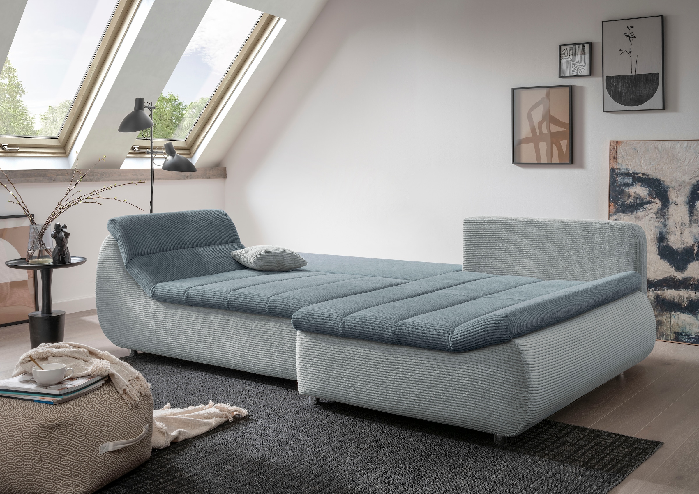 INOSIGN Ecksofa »Imola elegant und bequem, aktuelle Steppung im Sitz, L-Form«, wahlweise mit Bettfunktion