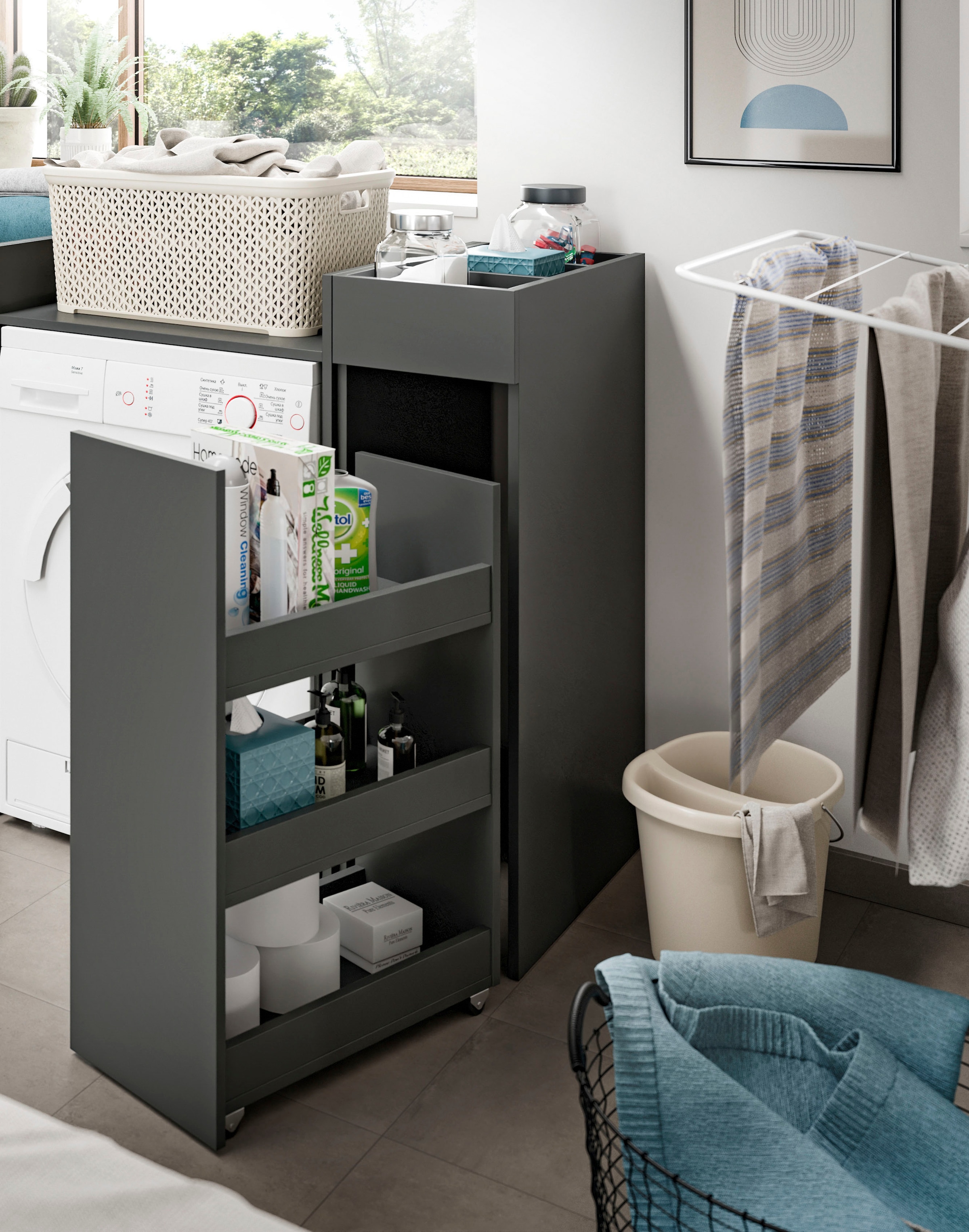 welltime Anbauregal »FALAS, TOPSELLER!, Höhe 101cm, Apothekerauszug, 3 offene Ablagefächer«, (1 St., in verschiedenen Farben erhältlich), Anstellregal, Regal, Schrank, Badzimmerschrank, Minischrank, Organizer