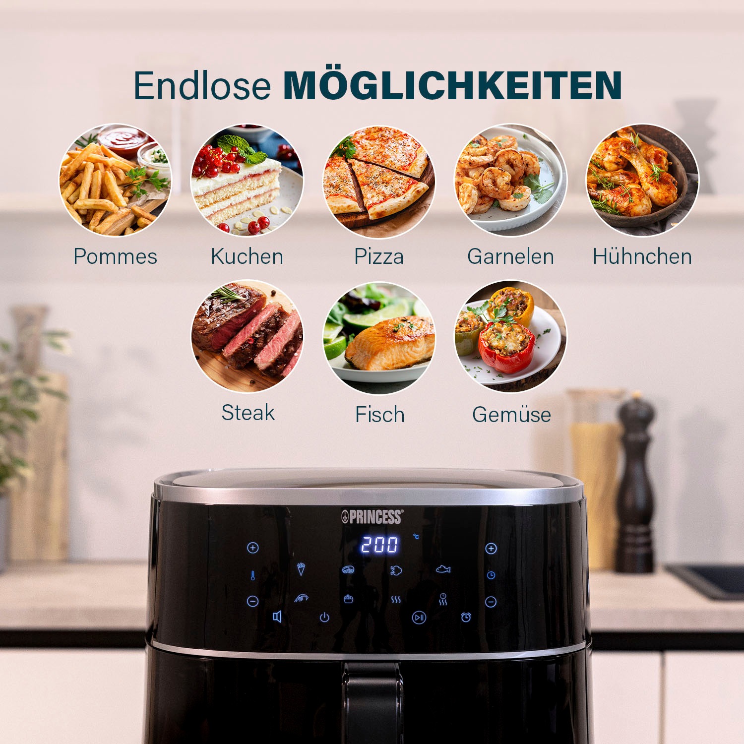 PRINCESS Heißluftfritteuse »182244«, 1500 W, Fassungsvermögen 6 l, Füllmenge des Behälters variierbar – 6 L