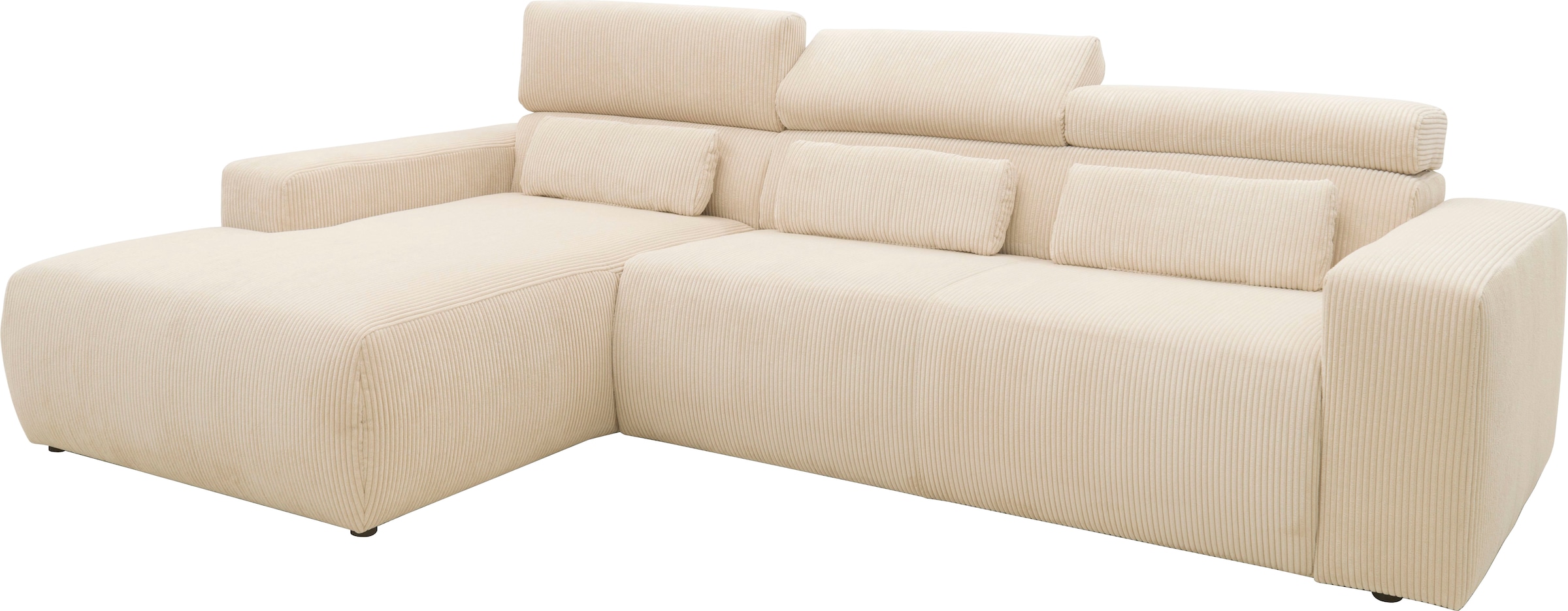 DOMO collection Ecksofa »Brandon B/T: 289/177 cm, belastbar bis 140kg/ Sitz, L-Form«, mit Sitztiefenverstellung, Cord, creme