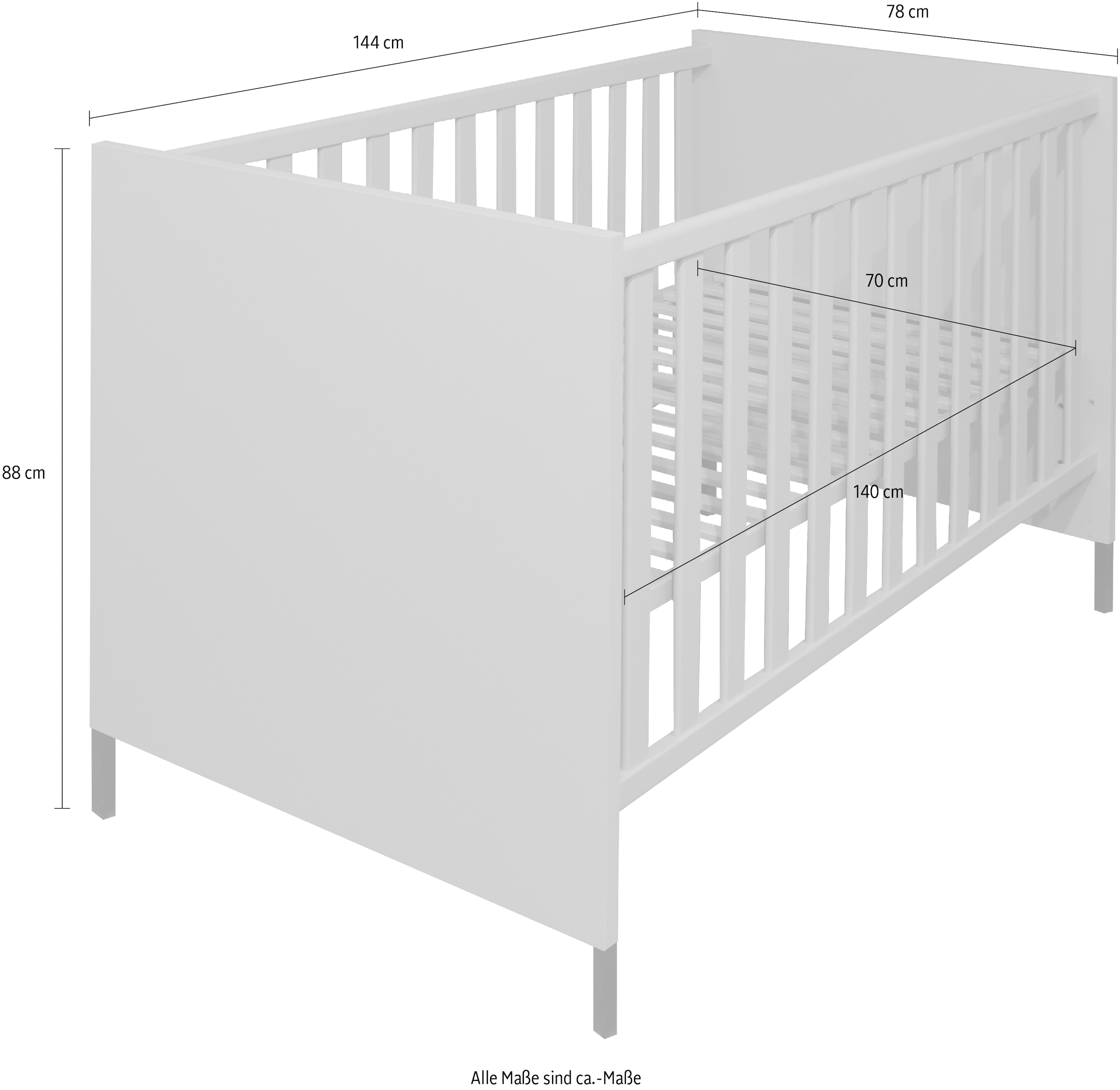 Mäusbacher Babybett, Metallfüße, Metallgriffe