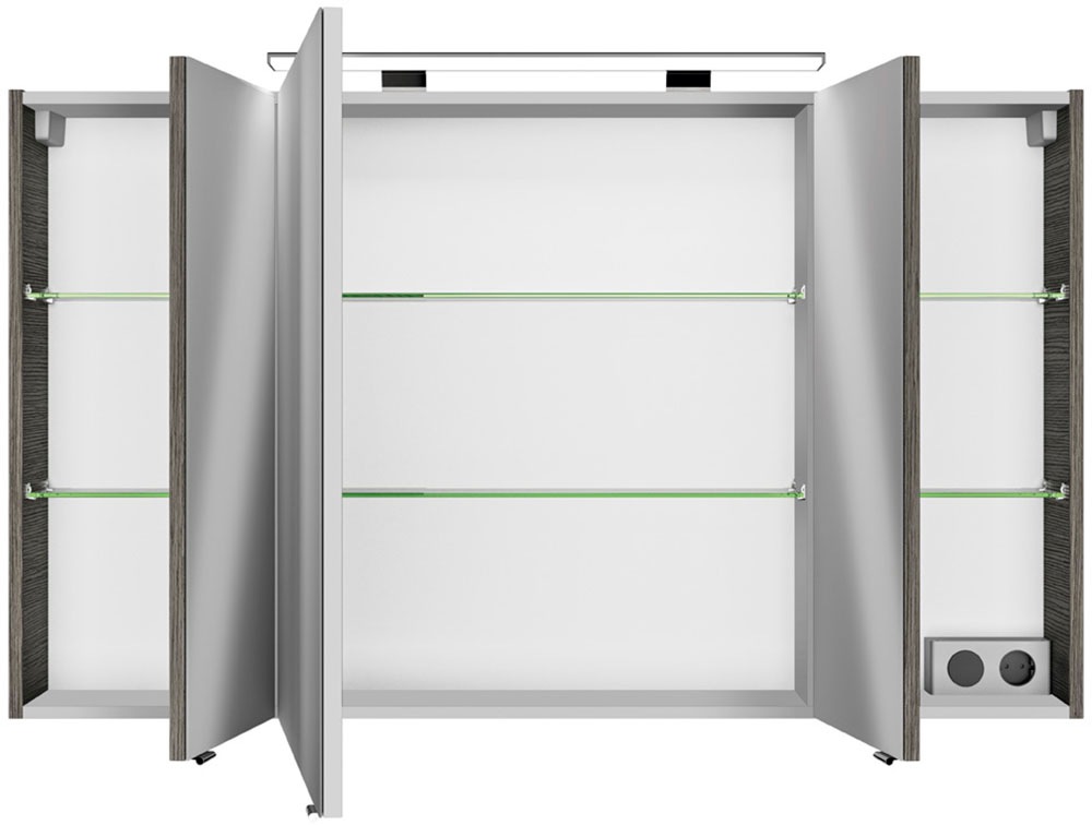 Saphir Badezimmerspiegelschrank »Serie 4010 Badezimmer-Spiegelschrank inkl. LED-Aufsatzleuchte«, Badschrank 120 cm breit, 3 Türen, 6 Glas-Einlegeböden, inkl Türdämpfer