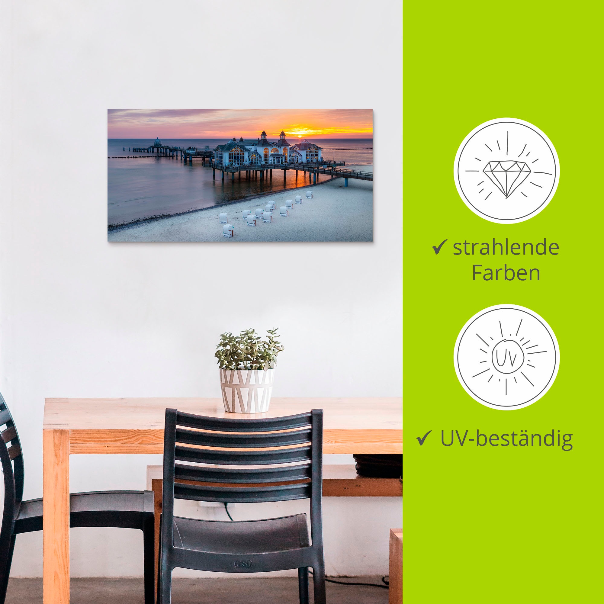 Artland Wandbild »RÜGEN Seebrücke in Sellin Sonnenaufgang«, (1 Stück), in vielen Größen & Produktarten - Alubild / Outdoorbild für den Außenbereich, Leinwandbild, Poster, Wandaufkleber / Wandtattoo auch für Badezimmer geeignet