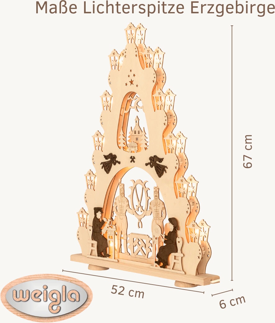 Weigla LED Schwibbogen »Erzgebirge, große Lichterspitze, Bergmann NATUR-BRAUN, Made in Germany« 1 Stk. Erzgebirge garantiert, Weihnachtsdeko Innen, Weihnachtsbeleuchtung