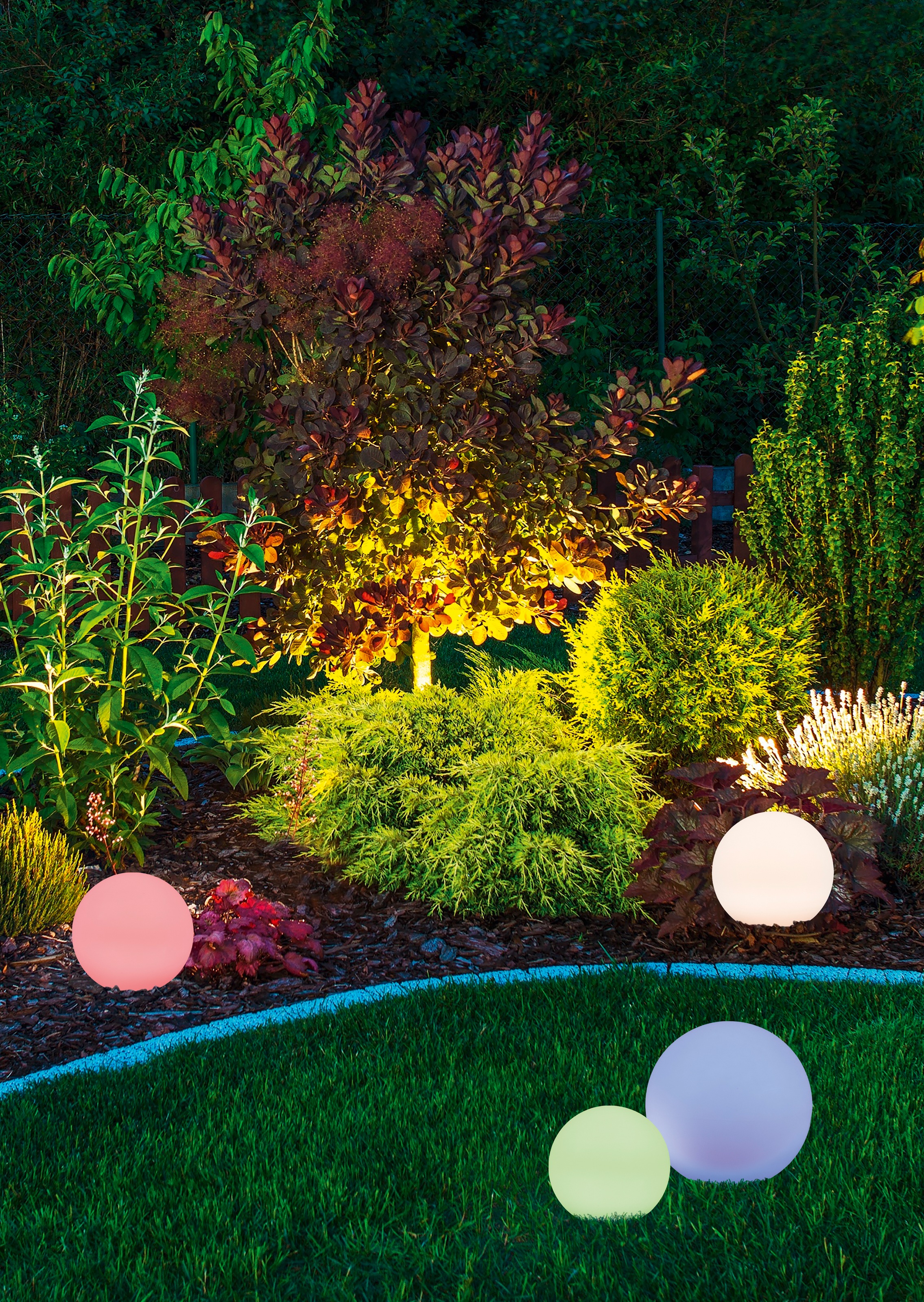 REALITY Leuchten LED Solarleuchte »MELO, Kugel Gartenleuchte Akku Solar, mit Erdspieß, Fernbedienung«, 1 flammig, Leuchtmittel LED-Board | LED fest integriert, Solar Kugellampe, RGB Farbwechsel, Dämmerungssensor, Memoryfunktion