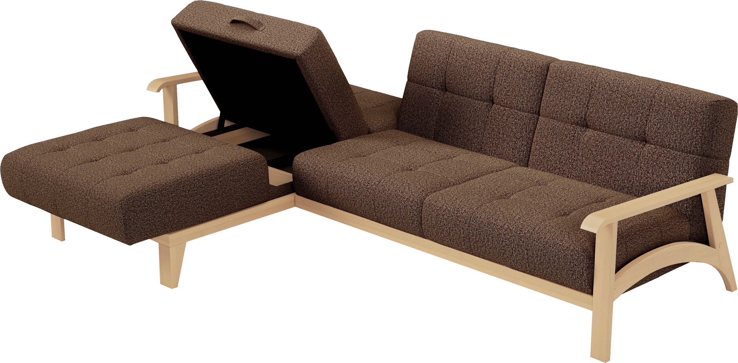sit&more Ecksofa »Billund L-Form«, Armlehnen aus Buchenholz in natur, verschiedene Bezüge und Farben