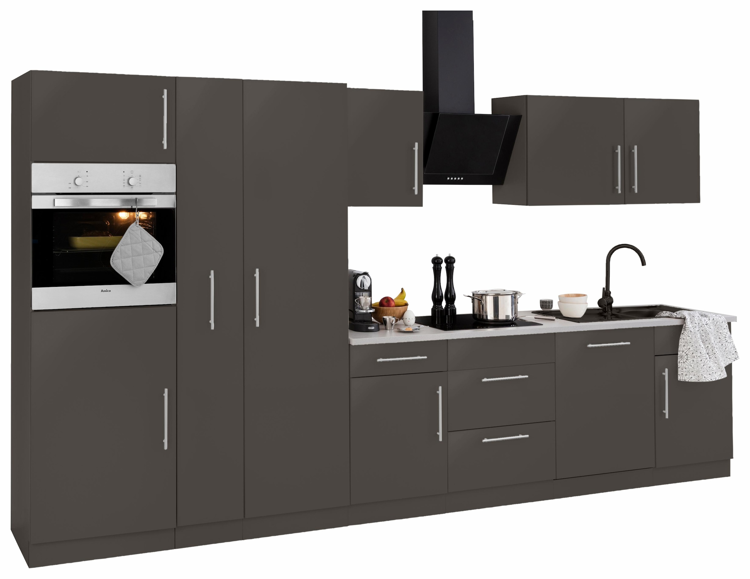 Küchenzeile »Cali«, mit E-Geräten, Breite 360 cm mit Metallgriffen