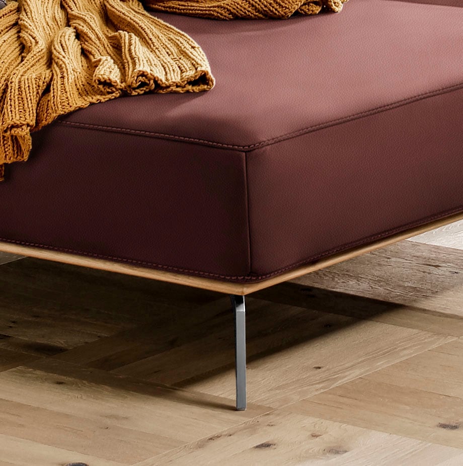 W.SCHILLIG Ecksofa »run, Designsofa mit tollem Sitzkomfort, L-Form«, mit elegantem Holzsockel, Füße in Chrom glänzend, Breite 279 cm