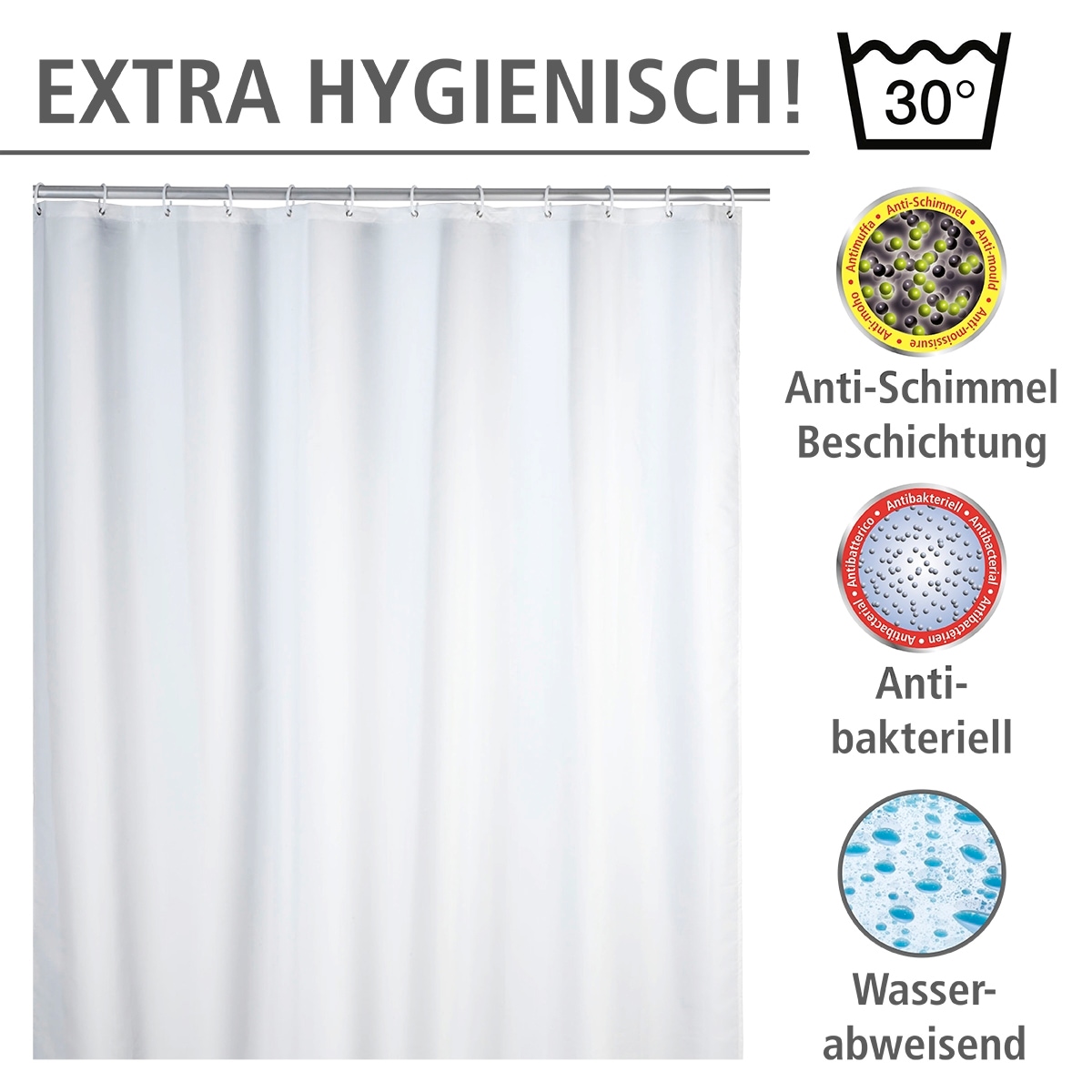 WENKO Duschvorhang »Uni White«, Höhe 200 cm, Polyester, waschbar