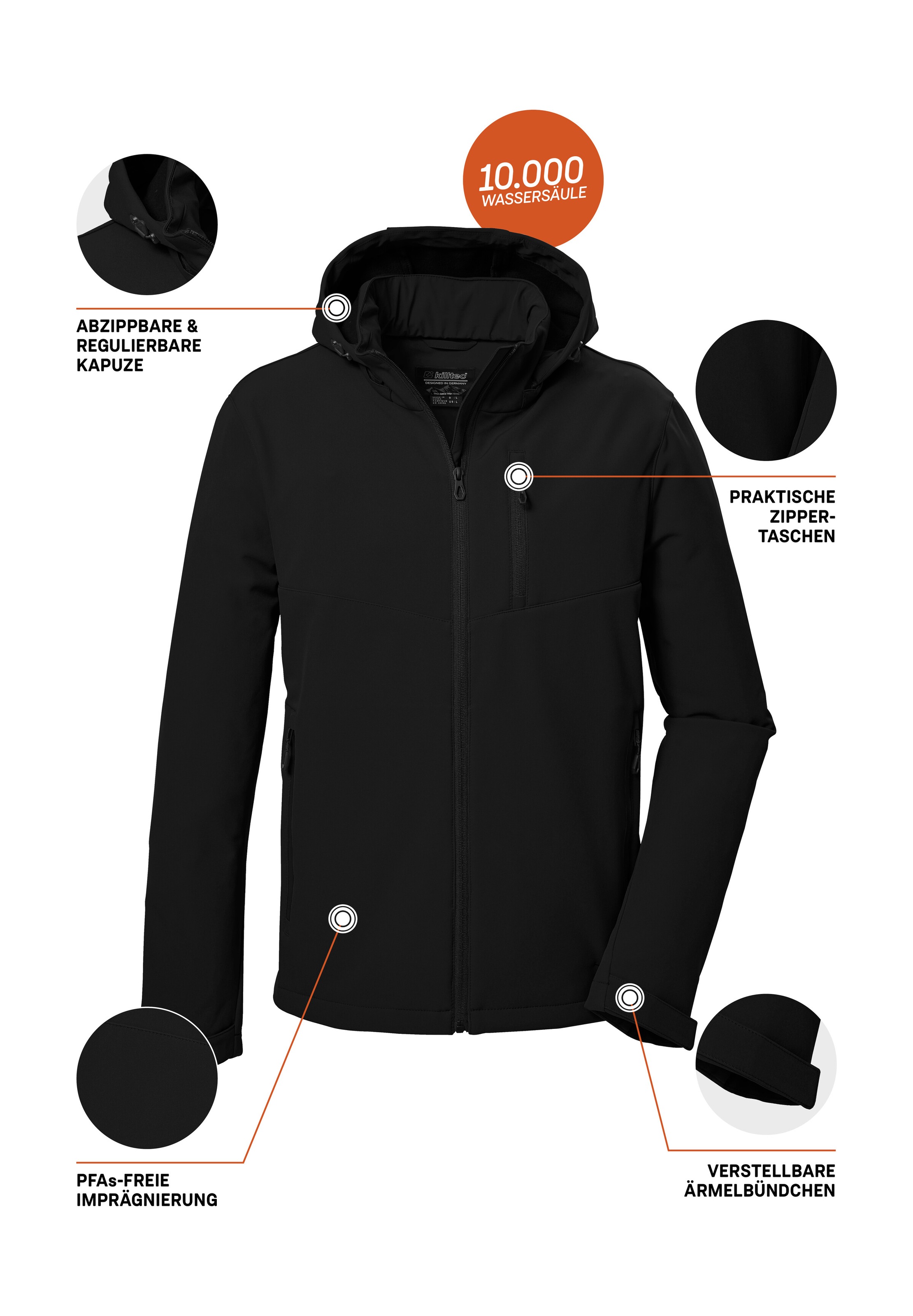 Killtec Softshelljacke »KOW 92 MN SFTSHLL JCKT«, Wasser- und windabweisend, atmungsaktiv, abnehmbare Kapuze