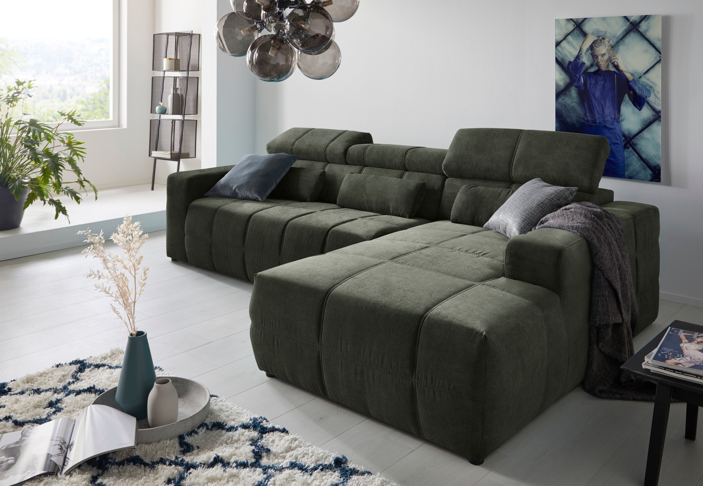 DOMO collection Ecksofa »Brandon Sitzbelastung 140 kg, große Ausführung, B/T/H: 289/177/80 cm«, mit Kopfteilverstellung, wahlweise Sitztiefenverstellung, L-Form