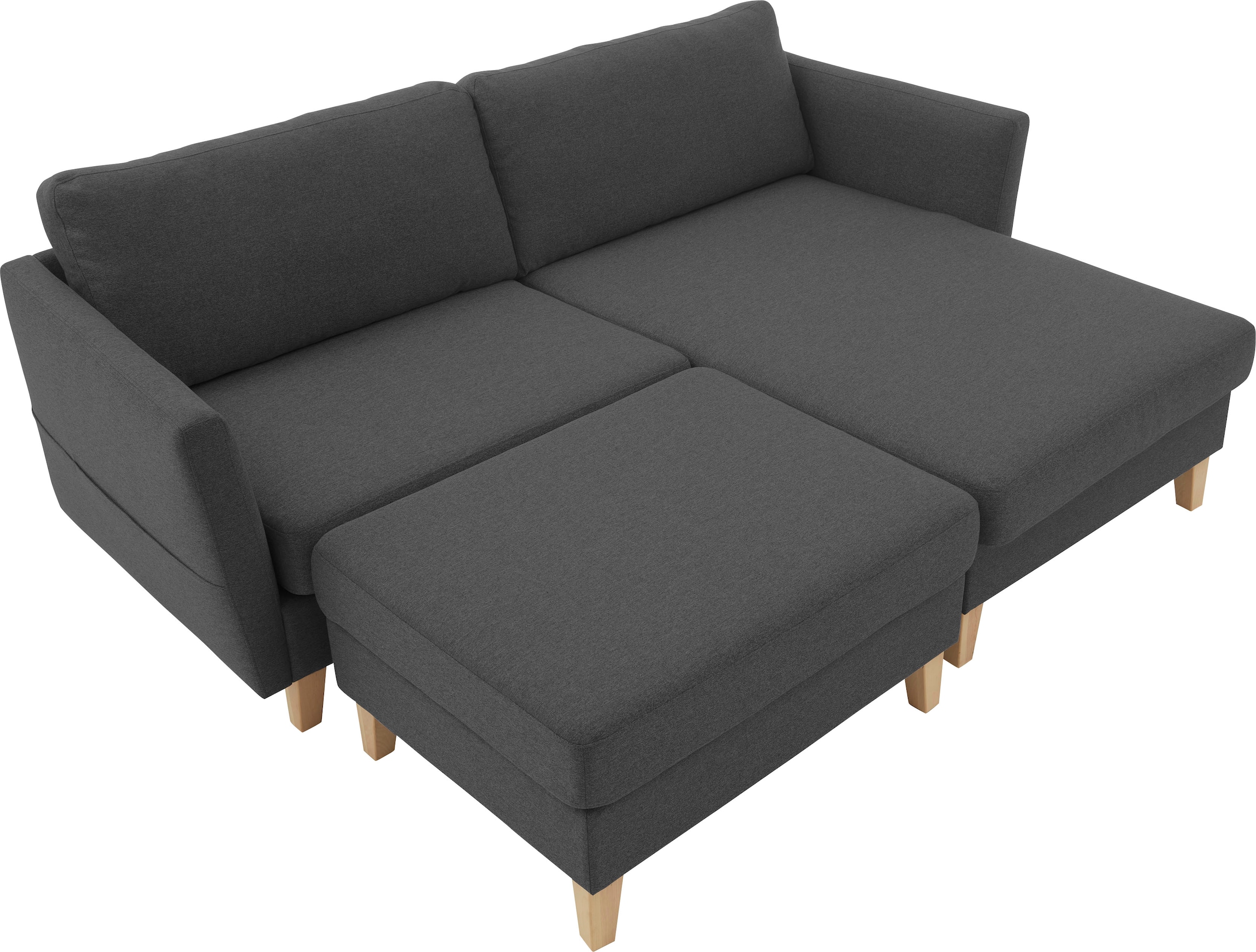 ATLANTIC home collection Ecksofa »Mailo L-Form«, mit Seitentaschen, Recamiere beidseitig montierbar, Massivholzfüße