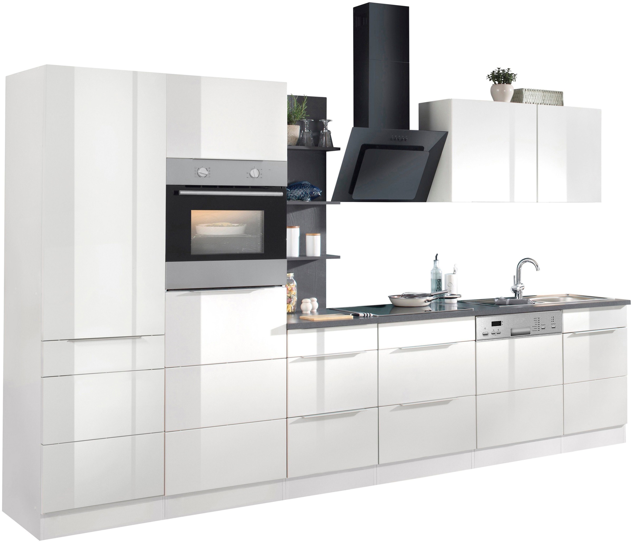 KOCHSTATION Küchenzeile »KS-Brindisi Breite 340 cm«, wahlweise mit E-Geräten und Induktion, mit MDF-Fronten und Regal