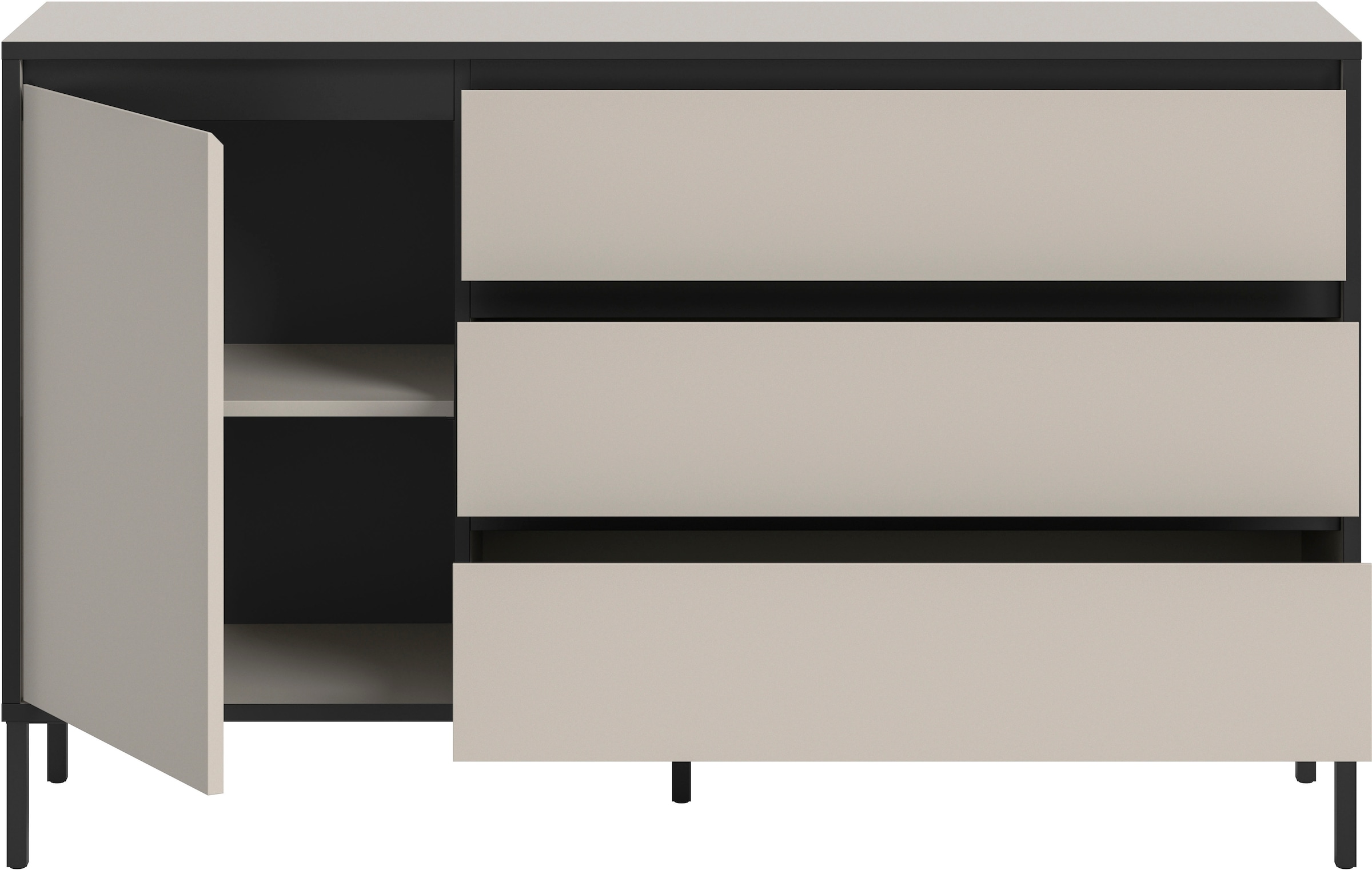 INOSIGN Sideboard »NORT, Breite: 136cm, mit Metall Stabfuß, 1 Tür, 3 Schubkästen«, Anrichte, Kommode, Schrank, Board, Higboard