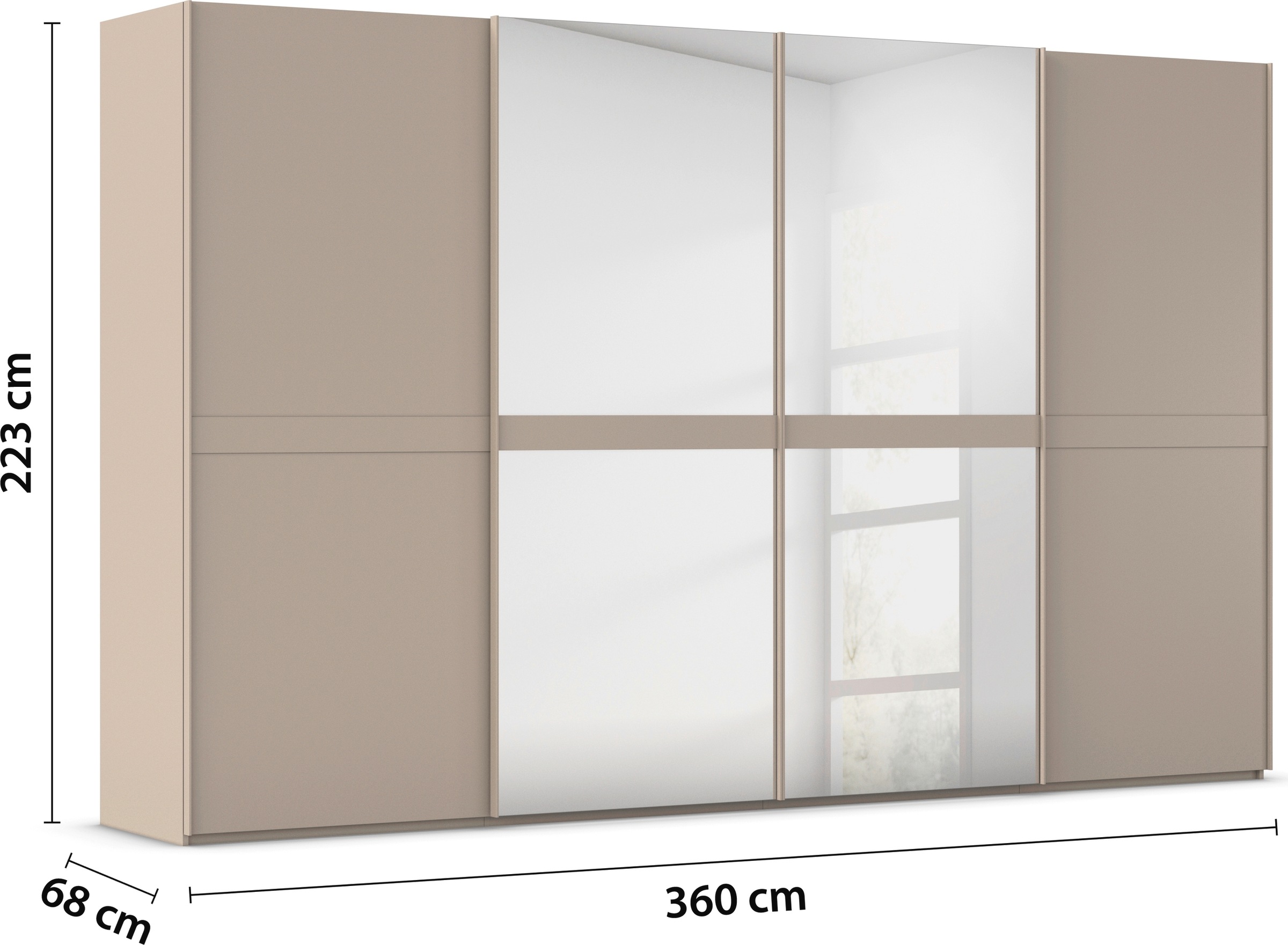 rauch Schwebetürenschrank »Kleiderschrank Schrank Garderobe Schlafzimmerschrank SCALE-LINE«, edle Optik mit Bauchbinde in Korpusfarbe mit Spiegel MADE IN GERMANY