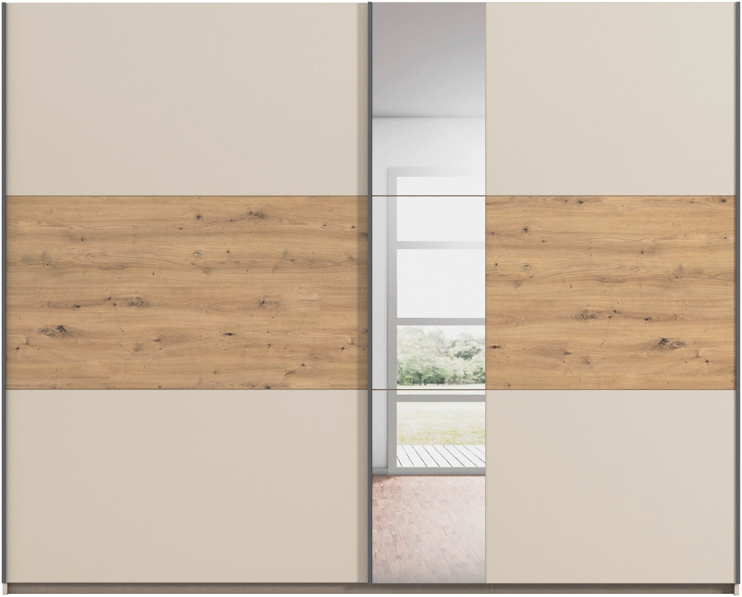 rauch Schwebetürenschrank »Kleiderschrank Schrank Garderobe Schlafzimmerschrank SAJO«, in 2 Breiten (218, 261 cm) optional mit Spiegel MADE IN GERMANY