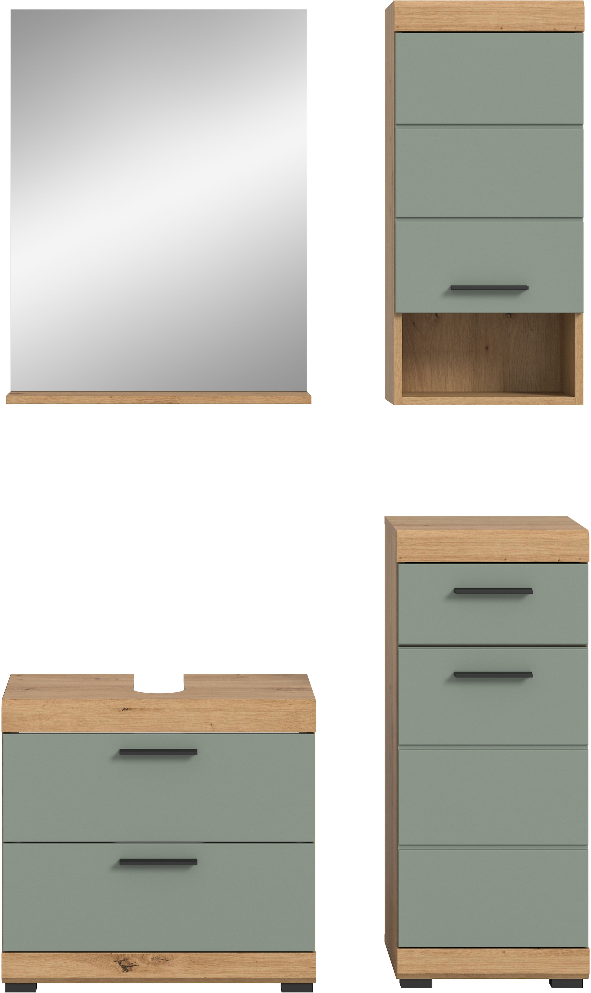 INOSIGN Badmöbel-Set »Siena, 4 teilig, bestehend aus:«, (Set), Waschbeckenunterschrank, Spiegel, Unterschrank, Hängeschrank