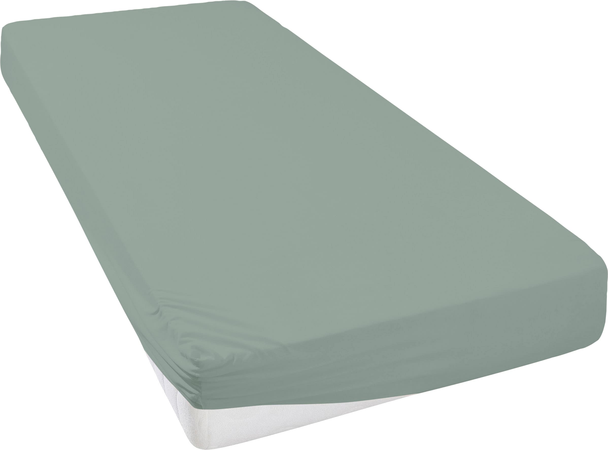Spannbettlaken OTTO HOME "SOUCY aus Baumwolle mit Elasthan, 160 g/m²", grün (jade), 1 Stk., Jersey-Elasthan, 140-160x200-220 30cm