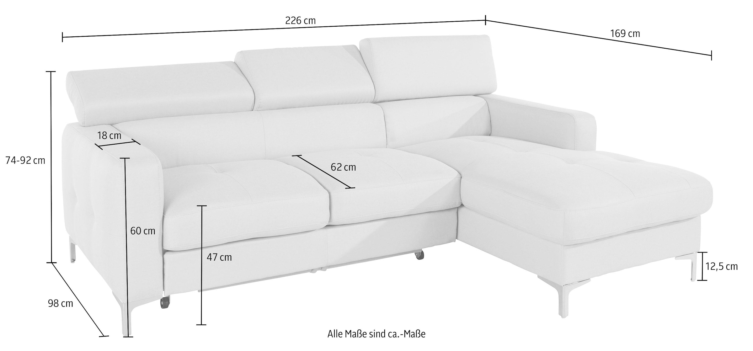 COTTA Ecksofa »Sammy L-Form«, mit Kopfteilverstellung, wahlweise mit Bettfunktion & Bettkasten
