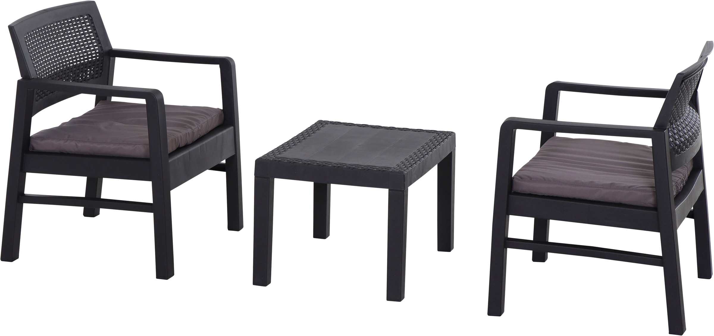 Progarden Balkonset »Kraka« Set, 3 tlg. anthrazit, inkl. Kissen, Outdoor Kunststoff-Lounge-Set