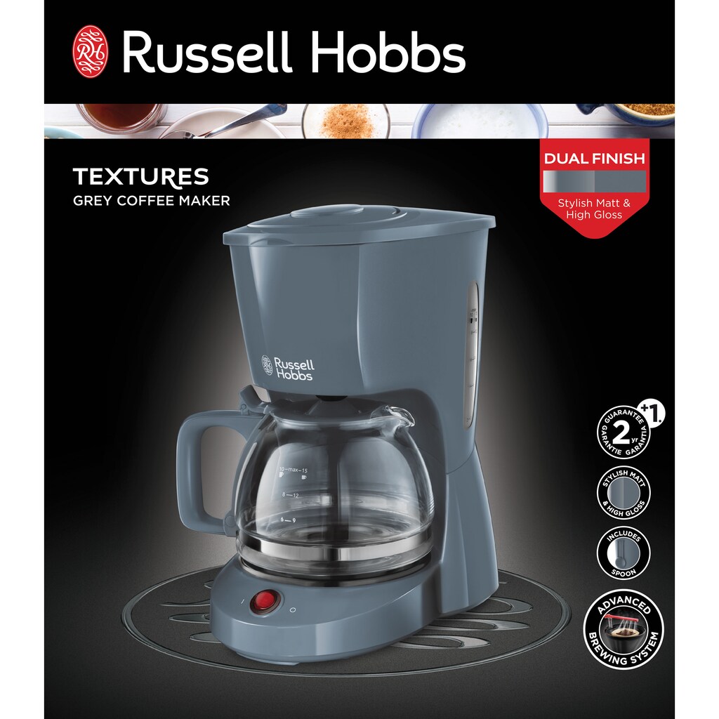 RUSSELL HOBBS Filterkaffeemaschine »Textures Grey 22613-56«, 1,25 l Kaffeekanne, 1x4, 975 W