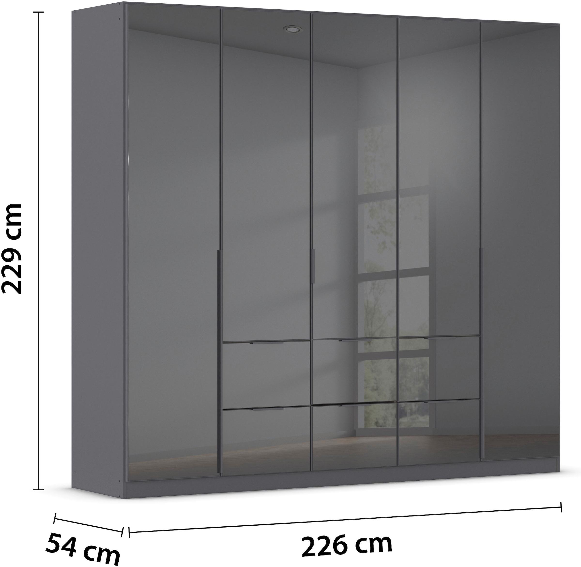 rauch Drehtürenschrank »Kleiderschrank Kleiderschränke Schrank Garderobe AGORDO mit Glasfront«, (in zwei Griff-Farben mit Glasfront), mit Außenschubkästen, in 6 Breiten und 2 Höhen MADE IN GERMANY