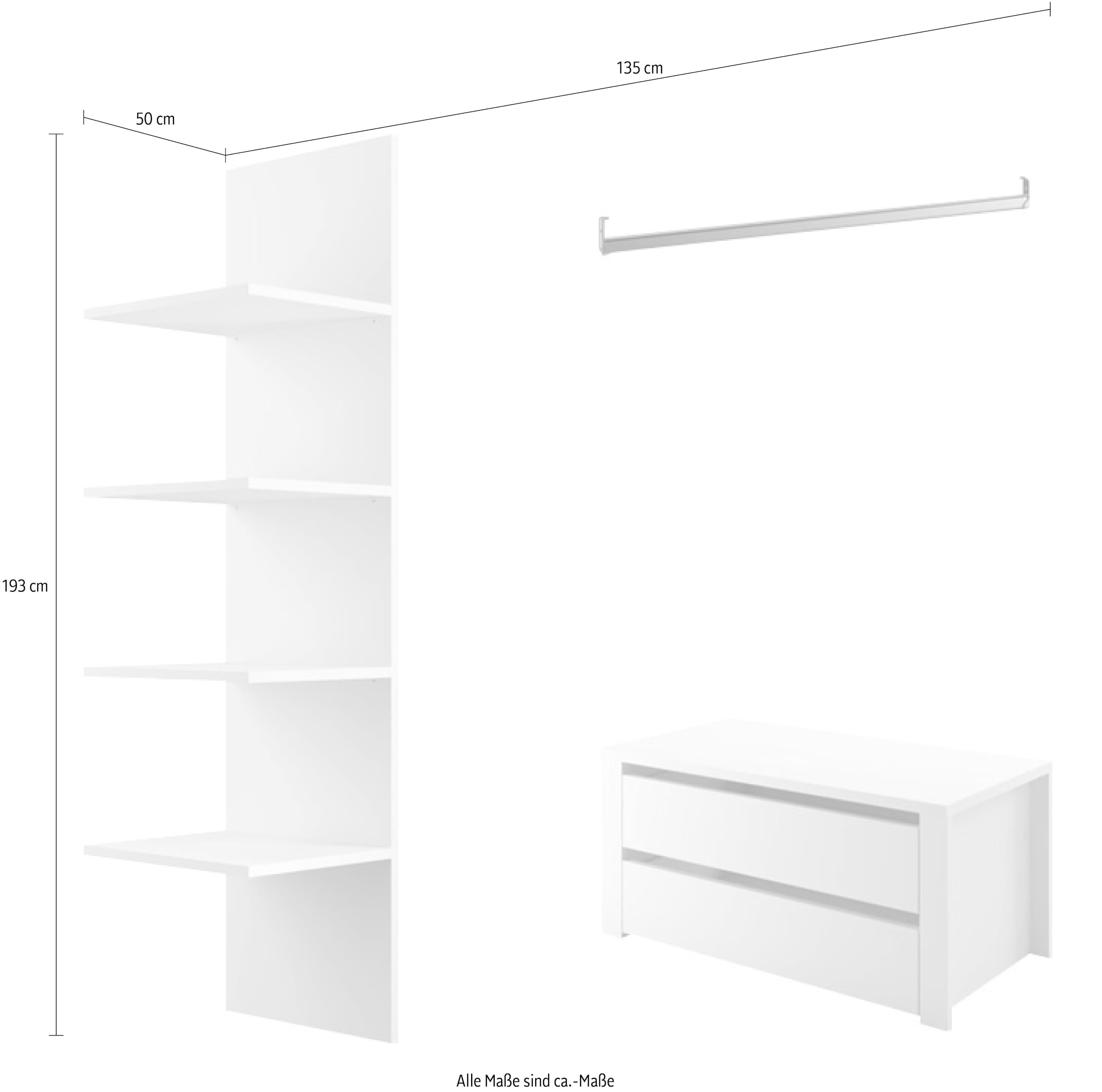 INOSIGN Inneneinteilung »Malmo Weiß, Zubehör Schwebetürenschrank, Breite 135 cm, Höhe 193 cm,«, 4 Einlegeböden B=43cm, 1 SK-Einsatz B=90 cm, 1 Kleiderstange B=90cm