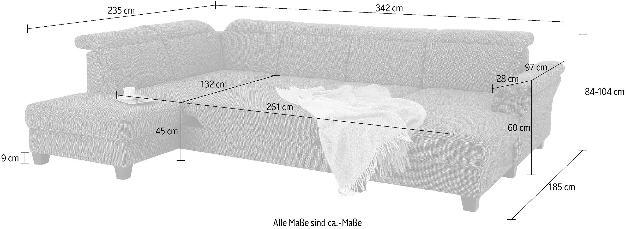 Home affaire Wohnlandschaft »Solvei U-Form«, Sitztiefenverstellung und Federkern, wahlweise Kopfteilverstellung