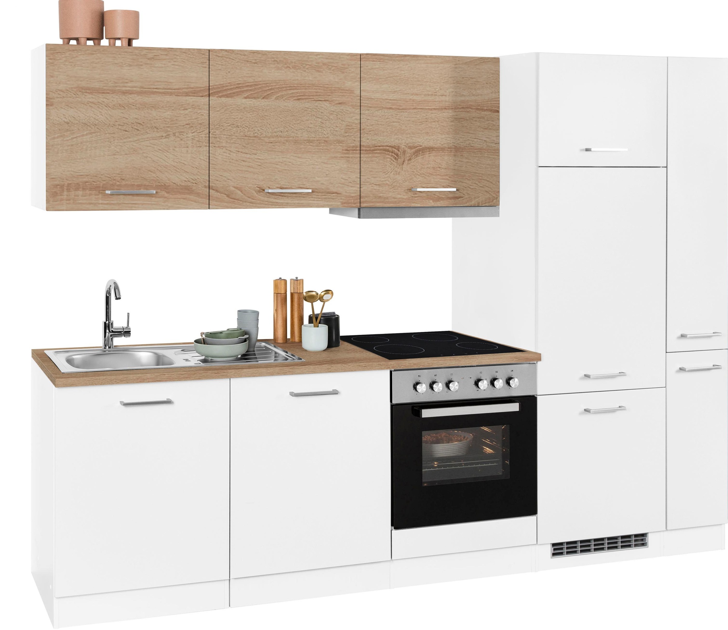 KOCHSTATION Küchenzeile »KS-Visby«, mit E-Geräten, Breite 270 cm inkl. Kühlschrank und Geschirrspüler