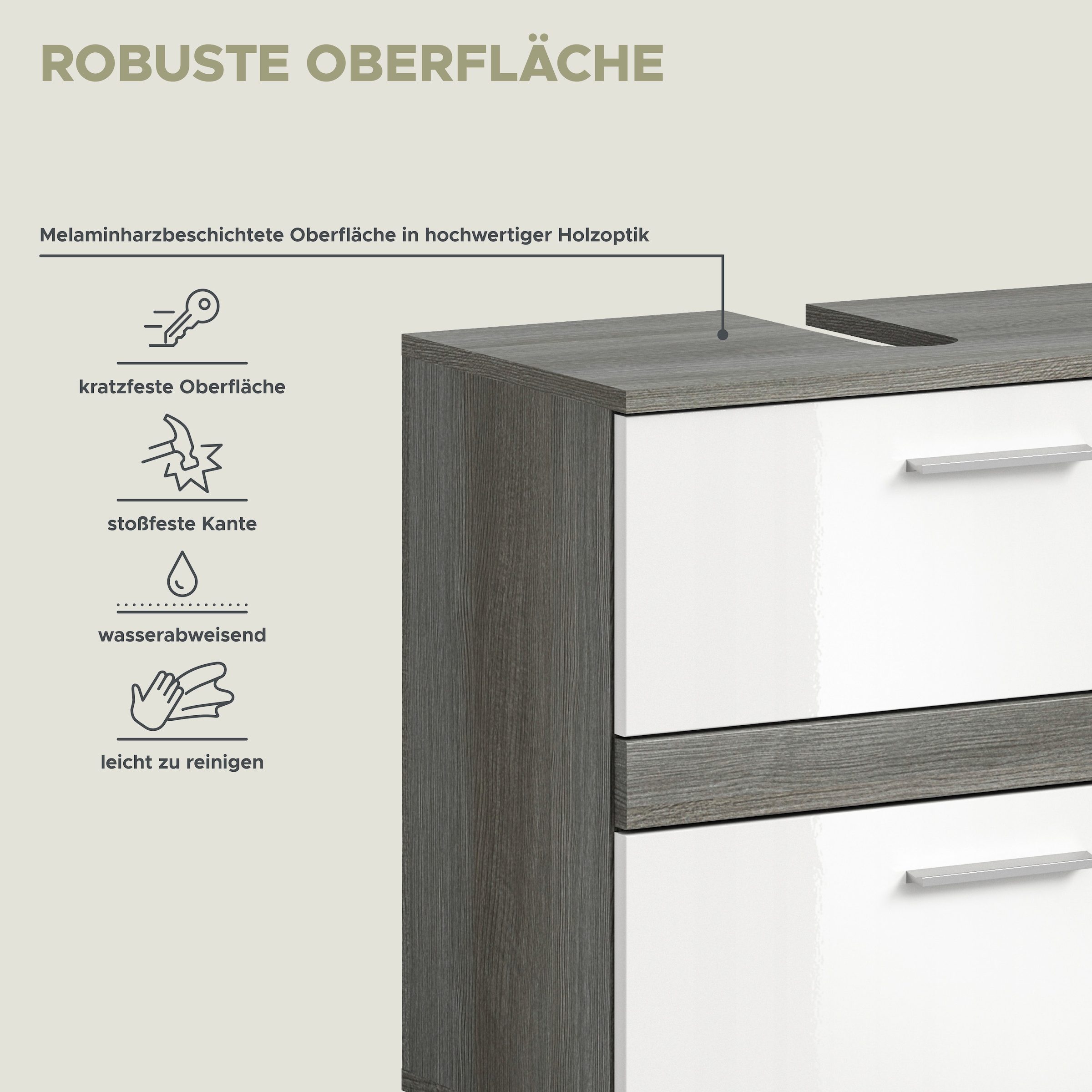 welltime Badmöbel-Set »LUCCA, 3-teilig, TOPSELLER!, hochwertige MDF Front«, (Set, 3 St., best. aus: Waschbeckenunterschrank, Spiegelschrank, Hochschrank), Badkombination, Bad-Möbel, Badezimmer, Kombination, Kombi