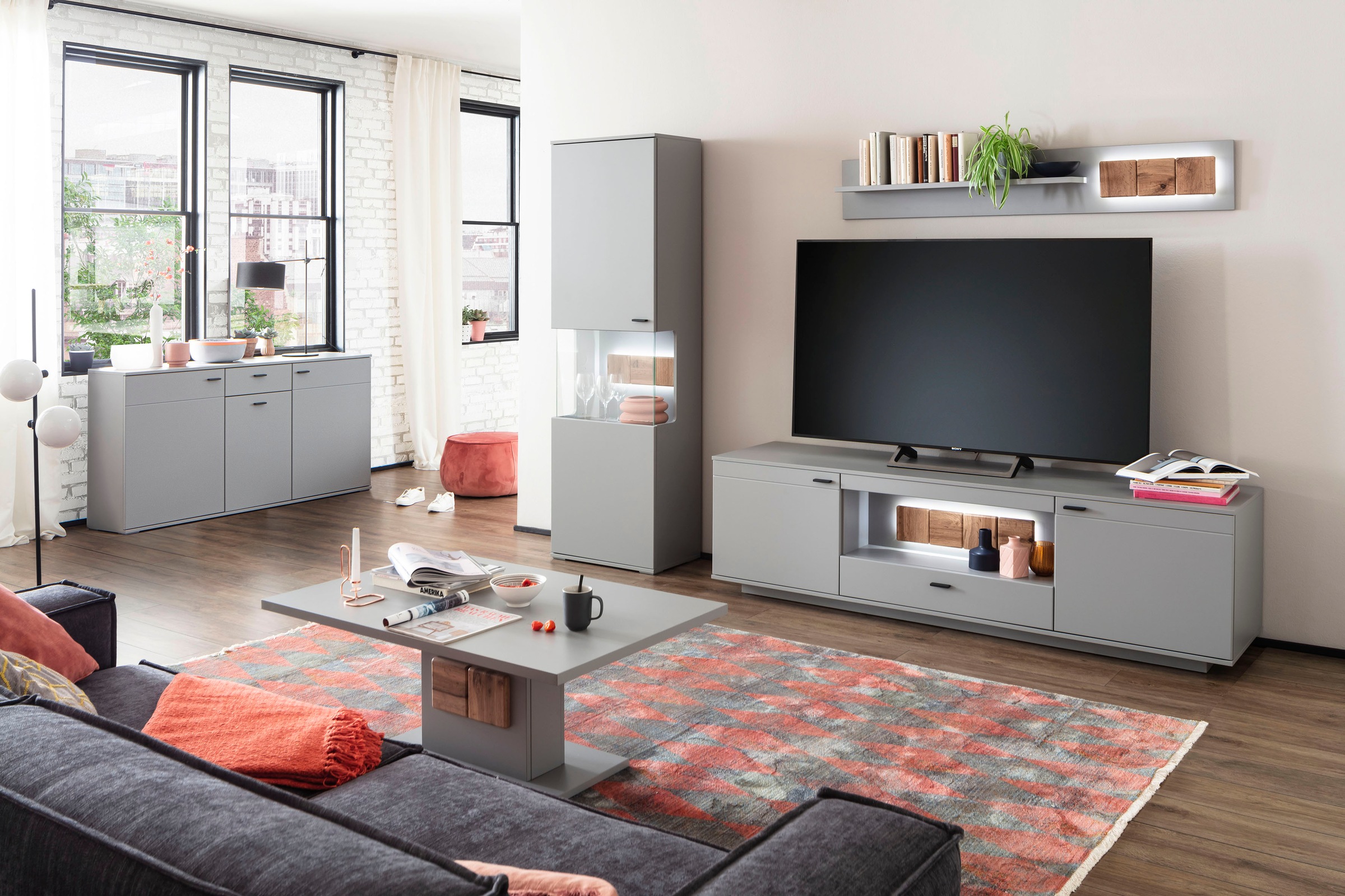 MCA furniture Lowboard »Zadar«, TV Schrank für TV bis 80 Zoll, Arktis Grau, wahlweise mit Beleuchtung