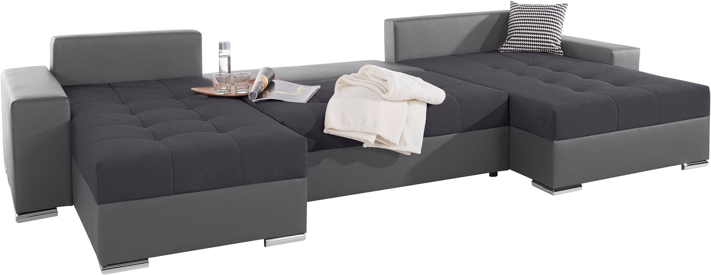 COLLECTION AB Wohnlandschaft »XXL-Josy U-Form, Breite 333 cm, mit 2 Recamieren 77 & 97 cm«, inkl. Bettfunktion, Bettkasten, mit 5 gleich großen Rückenkissen