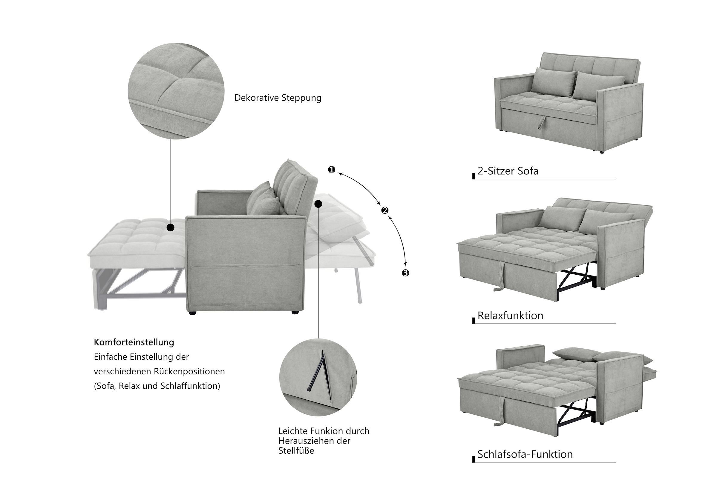 OTTO home Schlafsofa »STEFFO, 159 cm, 2-Sitzer, mit verstellbarer Rückenlehne« verstellbarer Rückenlehne, Klappmechanismus, Webstoff