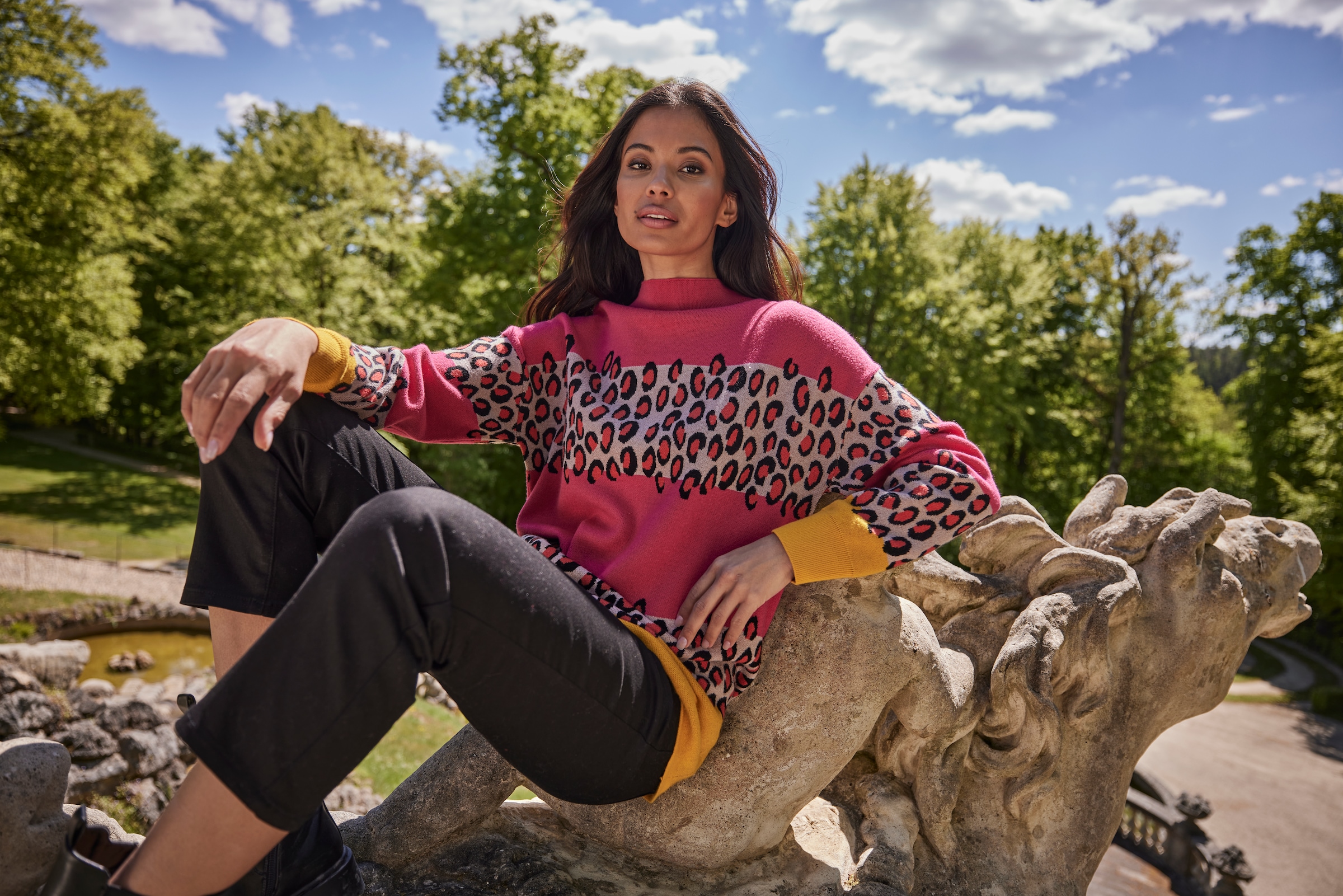 Aniston SELECTED Strickpullover, im Animal-Look in Kombination mit Blockstreifen - NEUE KOLLEKTION