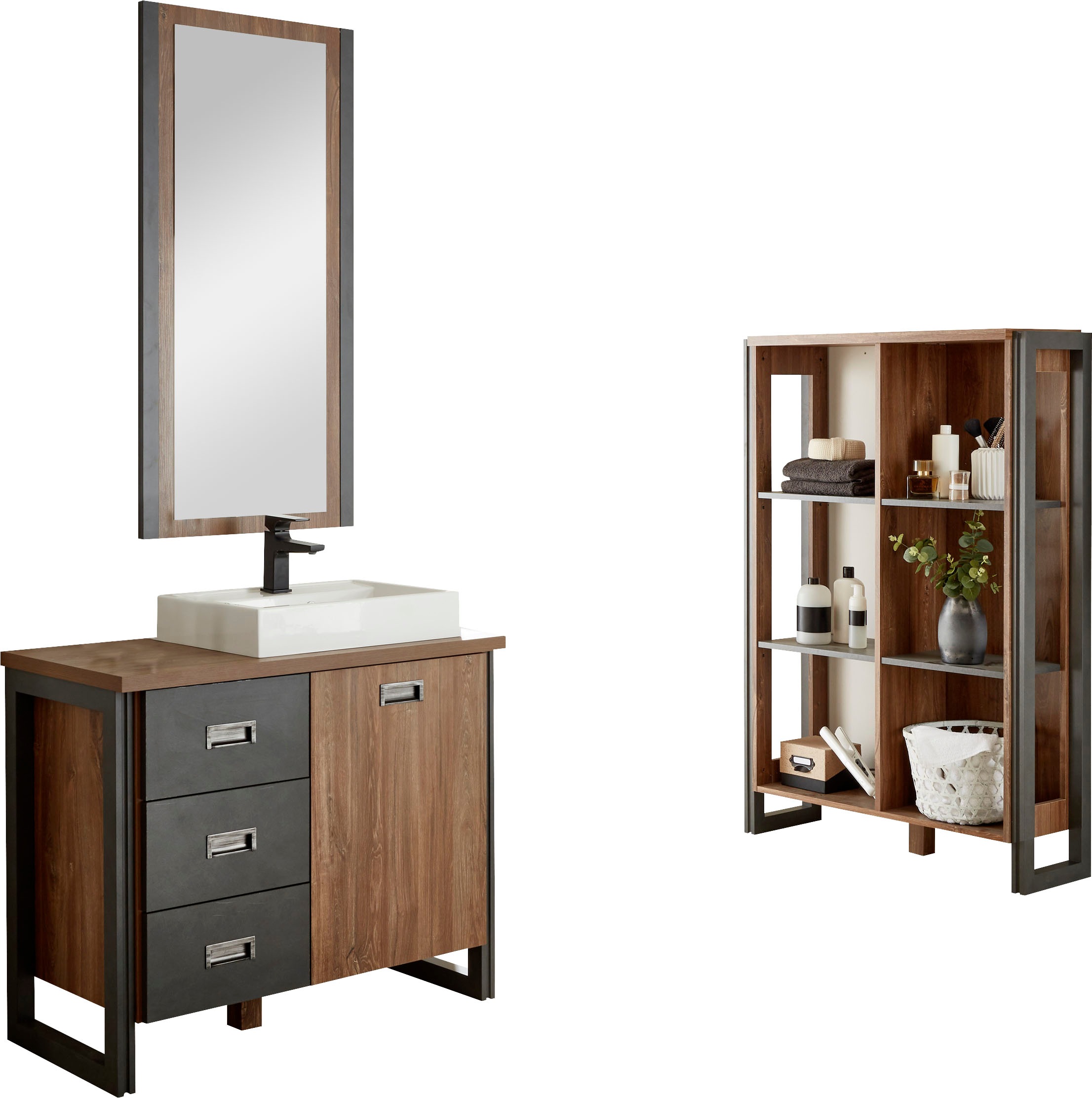 Home affaire Badmöbel-Set »Detroit, Bad im Industrialdesign, 3-teiliges Bad günstig online kaufen