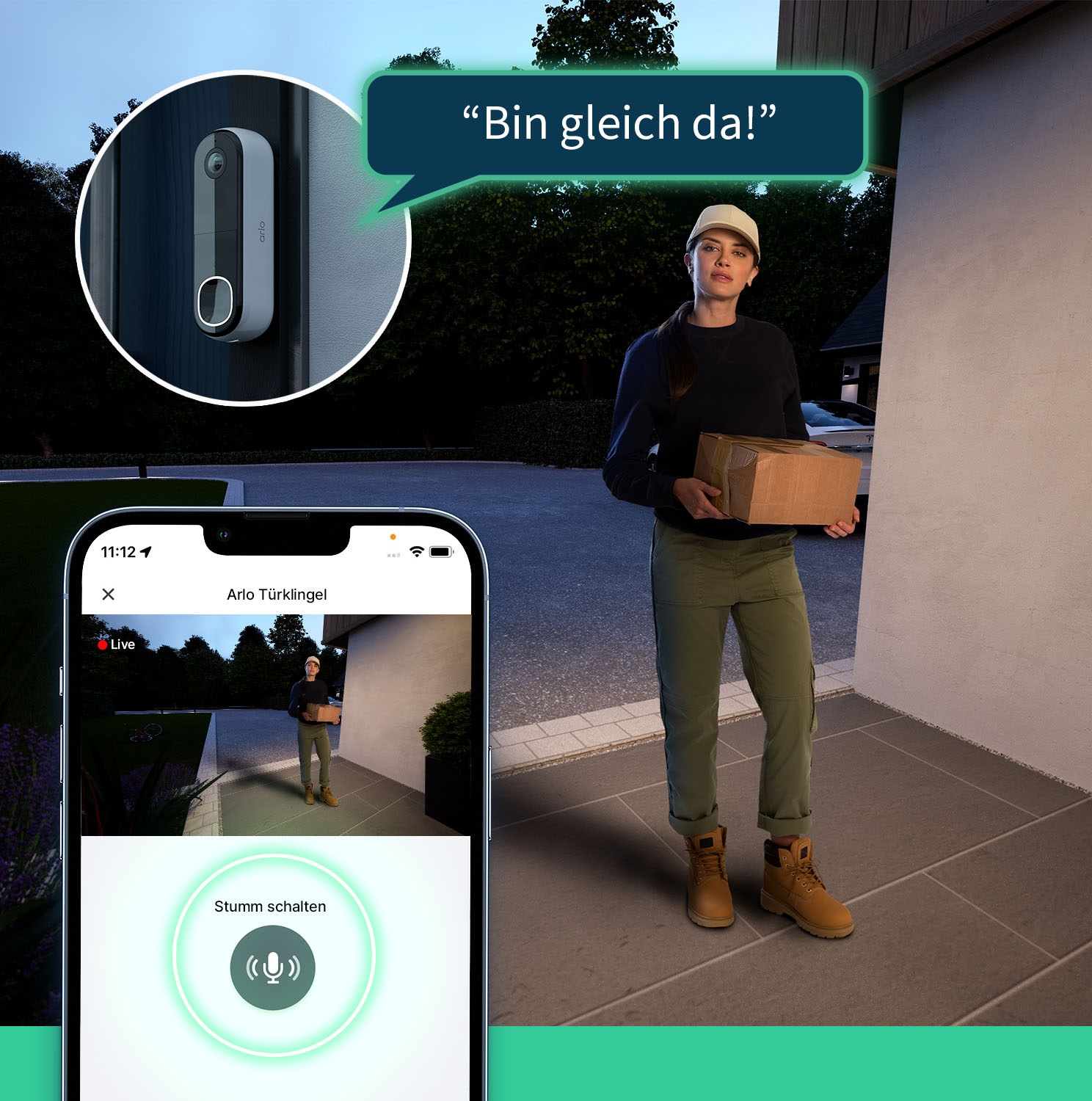 ARLO Smart Home Kamera »ESSENTIAL 2 Video Doorbell 2K With Chime V2«, Außenbereich-Innenbereich