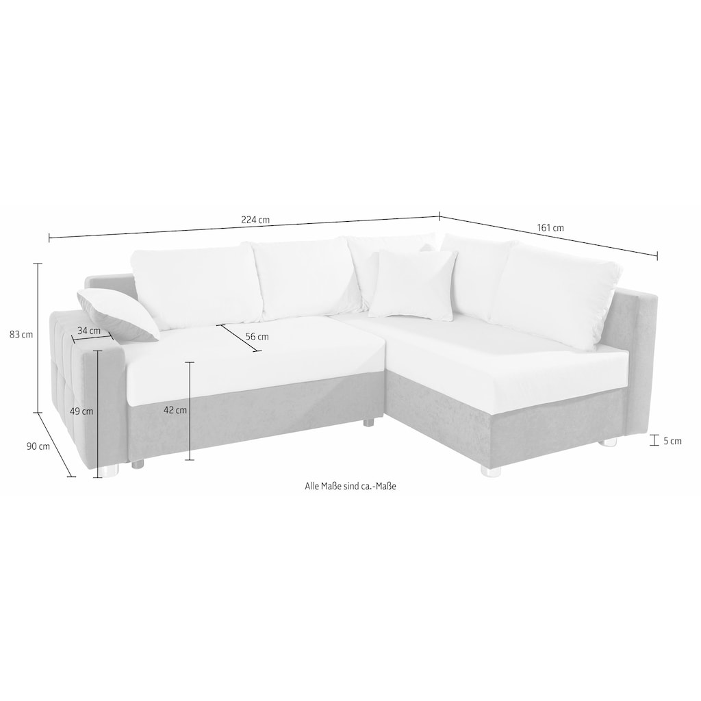 COLLECTION AB Ecksofa »Parma«, mit Bettfunktion und Federkern