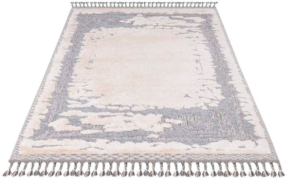 Carpet City Hochflor-Teppich »Valencia 908«, rechteckig, 20 mm Höhe, Läufer, Boho-Stil, 3D-Effekt, Relief, Hoch-Tief-Struktur, mit Fransen