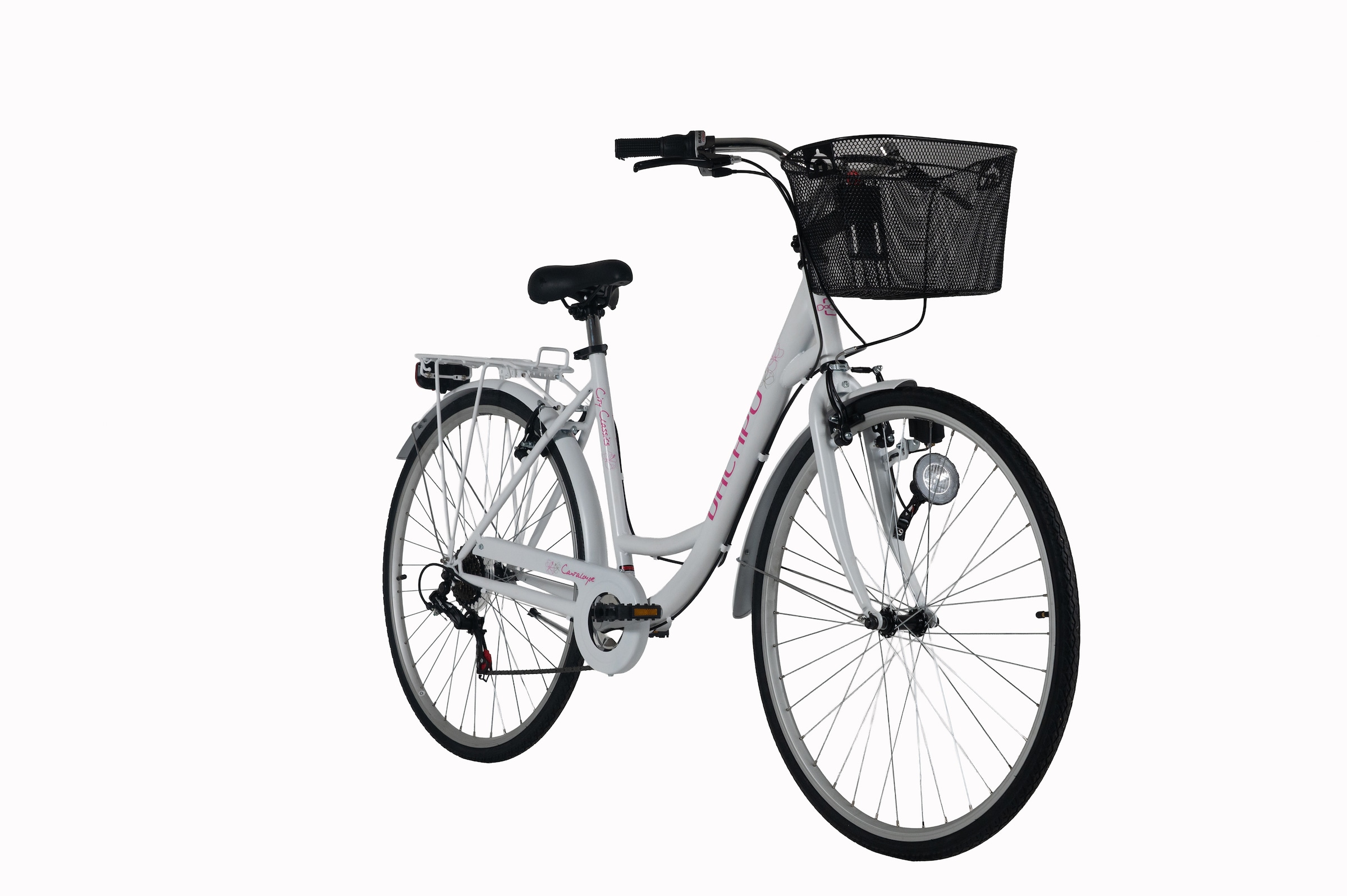 Dacapo Cityrad »DaCapo Citybike 28'' Cantaloupe weiß-pink mit Korb« 6 Gang Shimano Tourney Schaltwerk Kettenschaltung