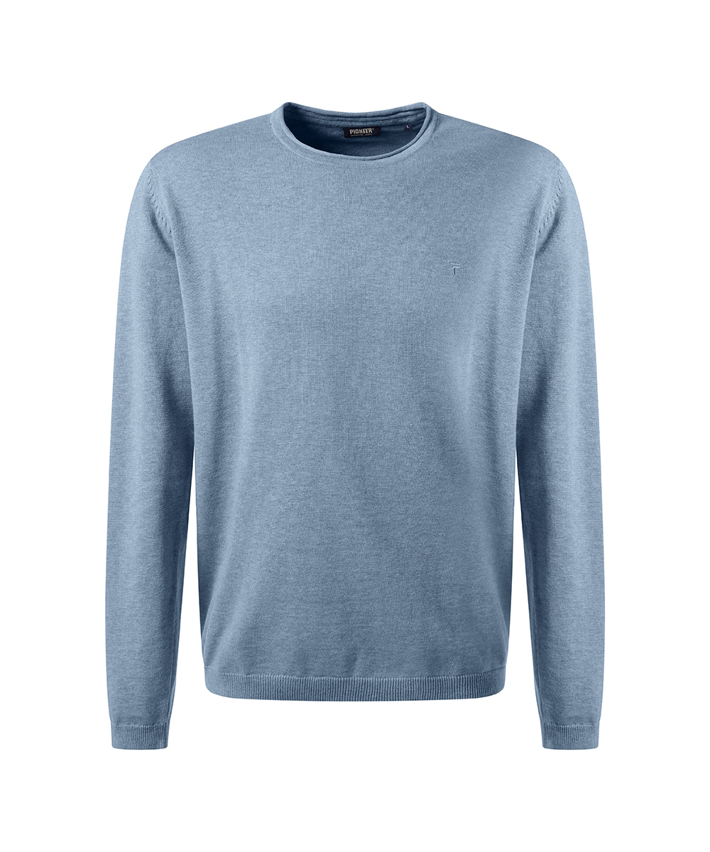 Pioneer Authentic Jeans Rundhalspullover, Ausschnitt mit Rollkante, Außennähte