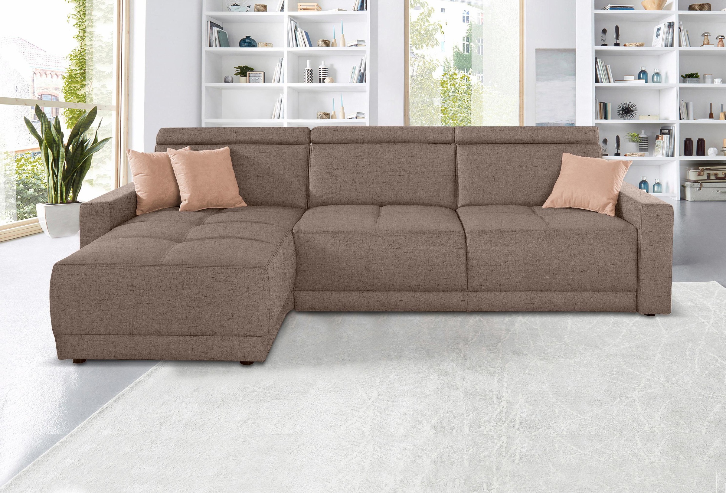 DOMO collection Ecksofa »Ava mit moderner Sitzheftung & toller Doppelnaht, komfortabel, L-Form«, mit Recamiere, inkl. Federkern, wahlweise mit Kopfteilverstellungen