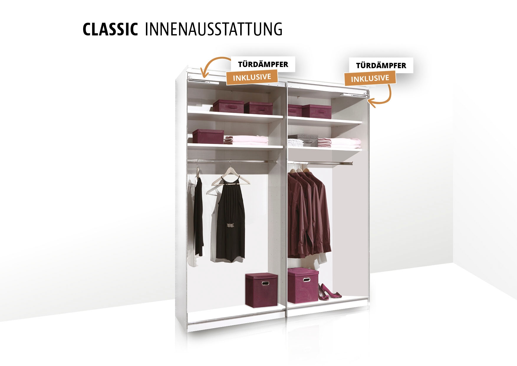 STAUD Schwebetürenschrank »Includo, Made in Germany«, vier verschiedene Ausstattungsvarianten