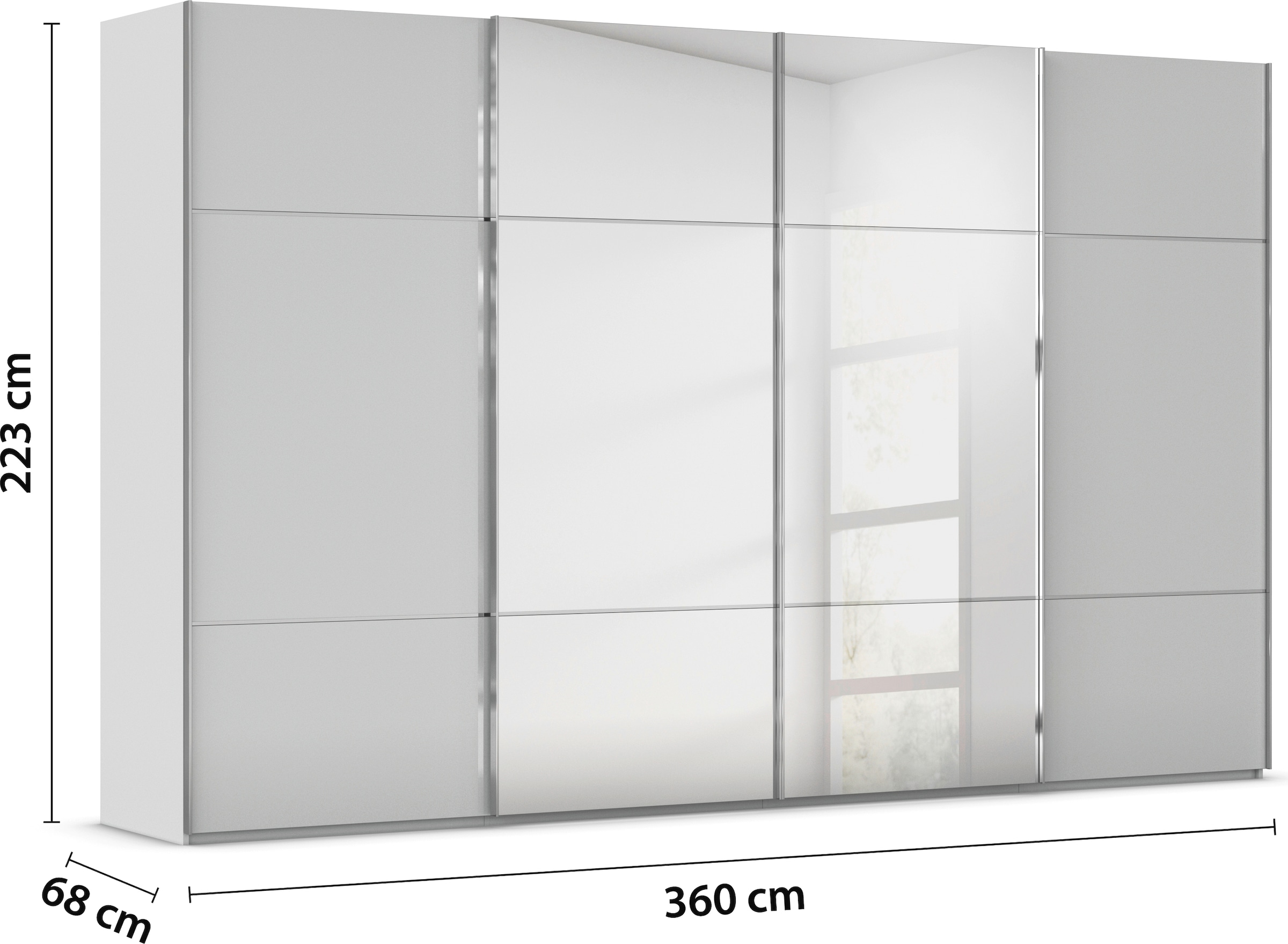 rauch Schwebetürenschrank »Kleiderschrank Schrank Garderobe Schlafzimmerschrank SCALE-TRIO«, edle dreigeteilte Front mit 2 Zierleisten Spiegel/Glas MADE IN GERMANY