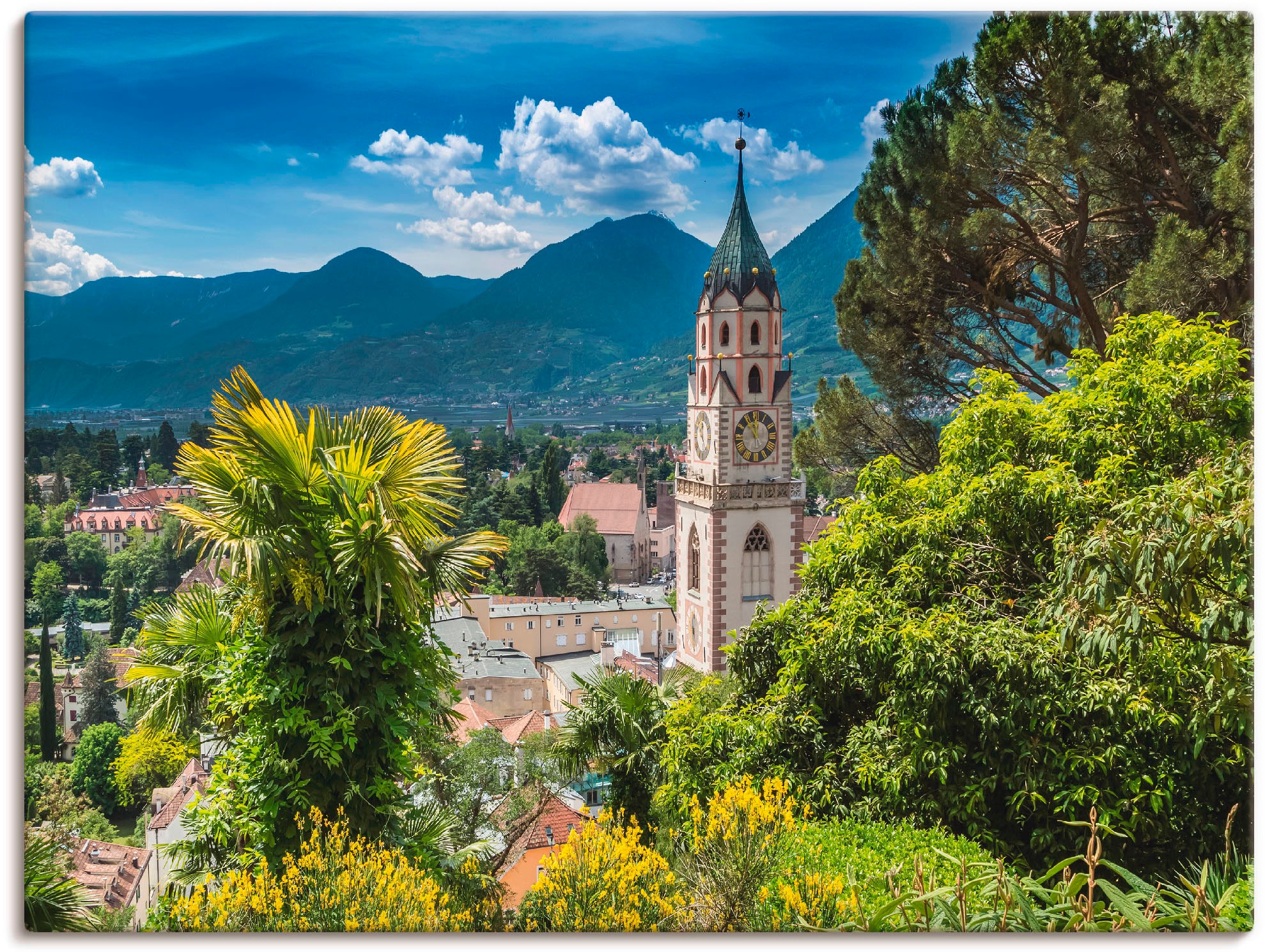 online St.), »Meran die Artland Poster Stadt«, bestellen Blick Größen über Alubild, in (1 oder Europa, als Wandaufkleber Wandbild Leinwandbild, Idyllischer versch.