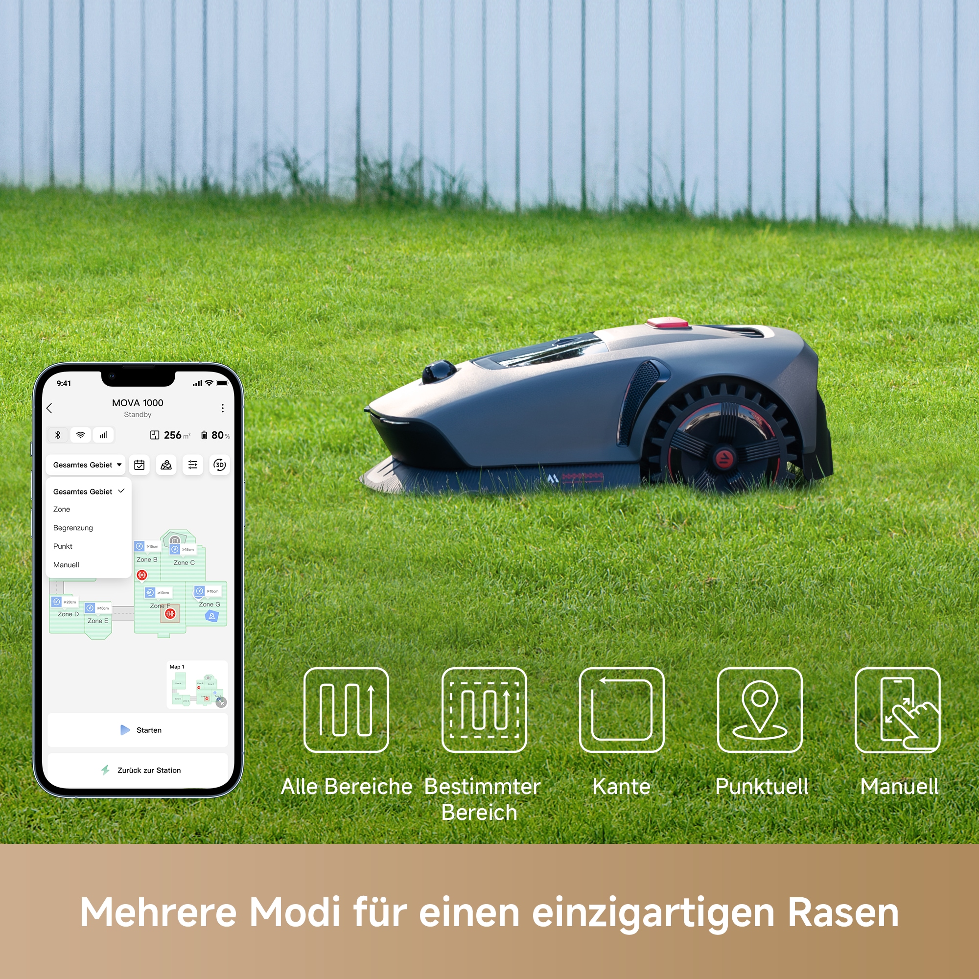 Mova Rasenmähroboter »»Mova 1000««, (mit Ladestation und umfangreichem Zubehör), 1000m², Offroad-Reifen, Schnitthöhe (2–6 cm)